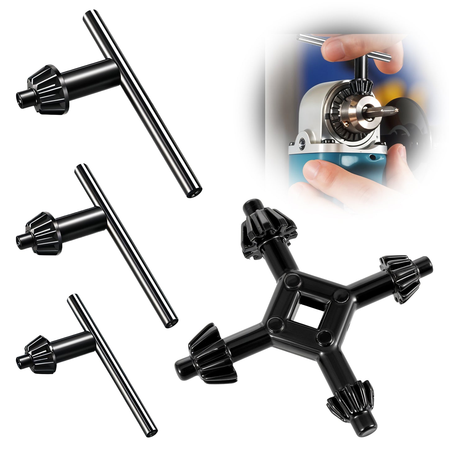4 Pcs Drill Chuck Key Set, Heavy Duty Carbon Steel Replacement for Drill Press Accessories, Electric Drill Chucks, Chuck Key and 4 in 1 Steel Drills Chucks Keys for Drill Press (Various Sizes)