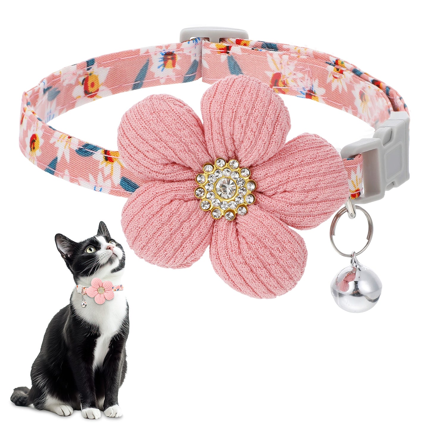 Tyqour Cat Collar Kitten Collar with Bell Small Dog Collars with Flower for Litter Cute Adjustable Floral Cat Collars for Girl Little Puppy Dog