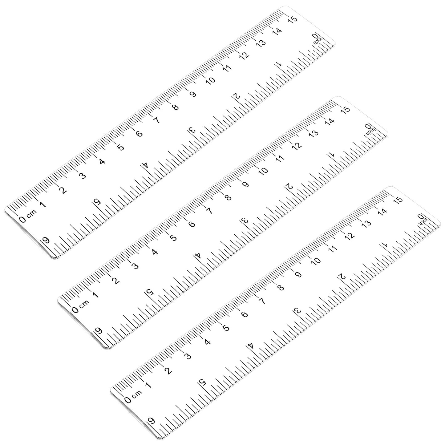3 Pack 15cm Clear Ruler 6 in Small Ruler Plastic Straight Rulers with Centimeters and Inches, Shatterproof Measuring Tools for School, Office and Home