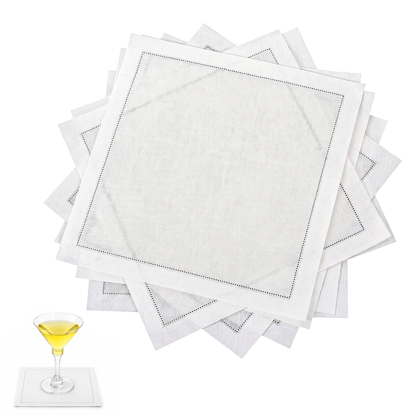 Chsoejuf 8PCS White Cocktail Napkins Elegant Linen Cloth Cotton Wedding Bar