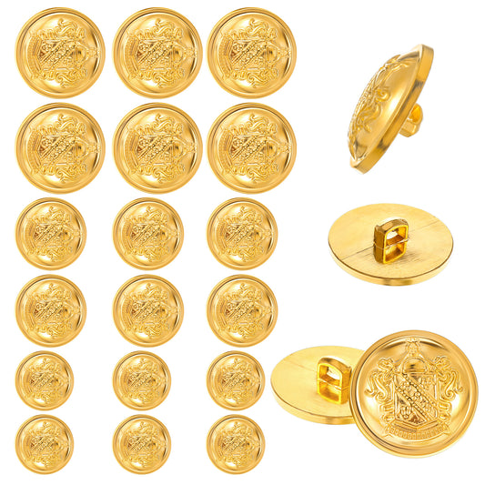 Ymapinc 18pcs Vintage Gold Buttons for Blazer (Plastic 25MM, 21MM, 18MM) Elegant Golden Brass Shank Button for Sewing Clothing Costumes Suits Jeans Jackets Uniforms DIY Crafts