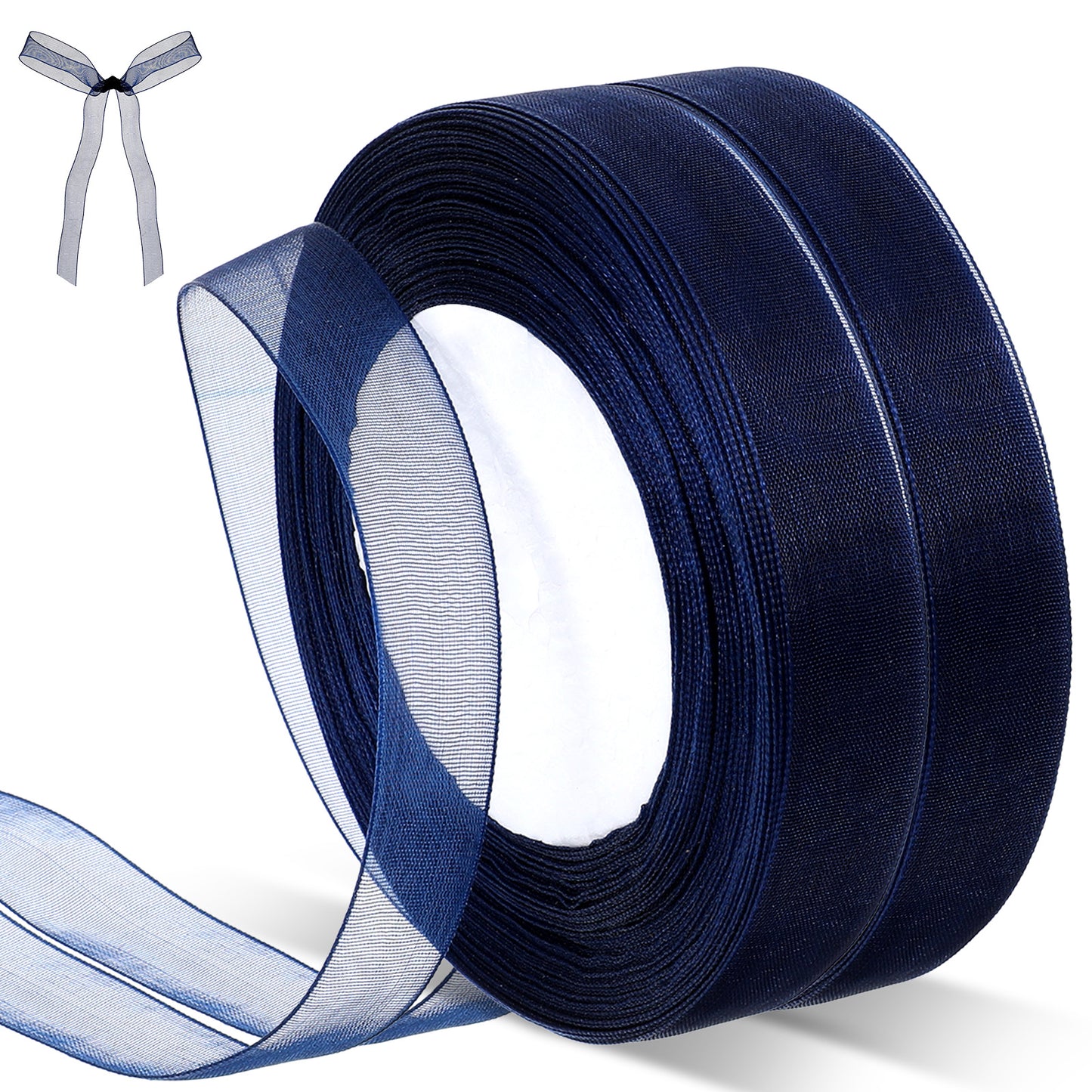 Tyqour 34 Yards Dark Blue Ribbon for Gift Wrapping Chiffon Tulle Christmas Ribbon Gift Wrap Ribbons for Flower Bouquets, Wedding, Valentines Decoration and Bow Making