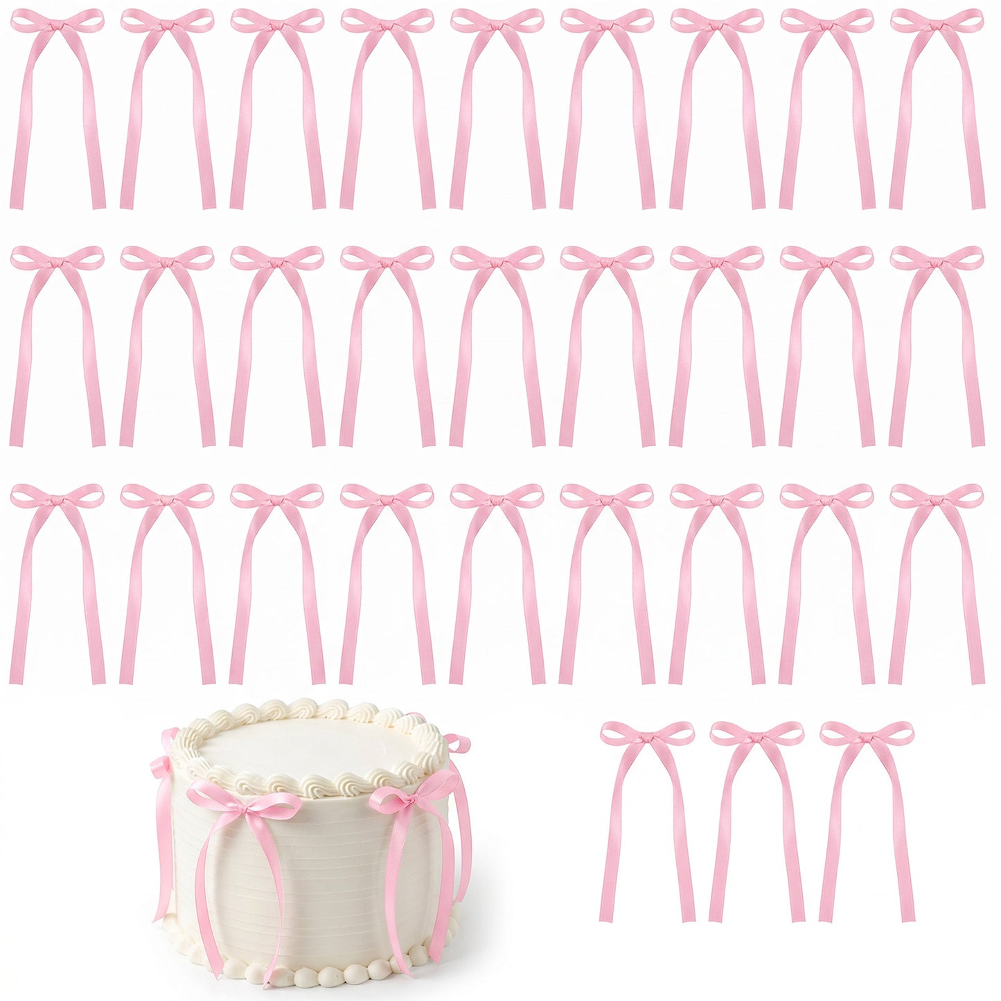 30 Pack Pink Bow Cake Toppers Bow Cupcake Toppers Birthday Cake Decorations Bows Party Decorations Pink Ribbon Bows for Wedding Anniversary Party Christmas Supplies
