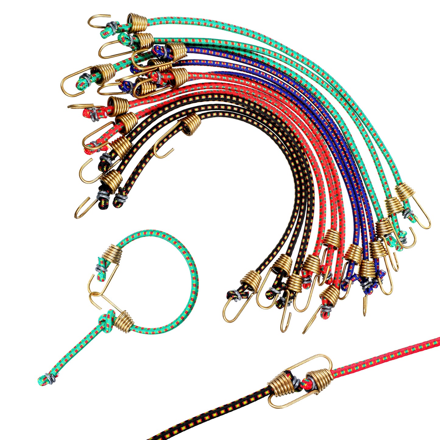Sorcristy 12 PCS Mini Bungee Cords with Hooks, 10 Inch Adjustable Small Bungee Cords Rubber Elastic Straps for Securing Tarps Luggage, Camping Indoor Outdoor Activity