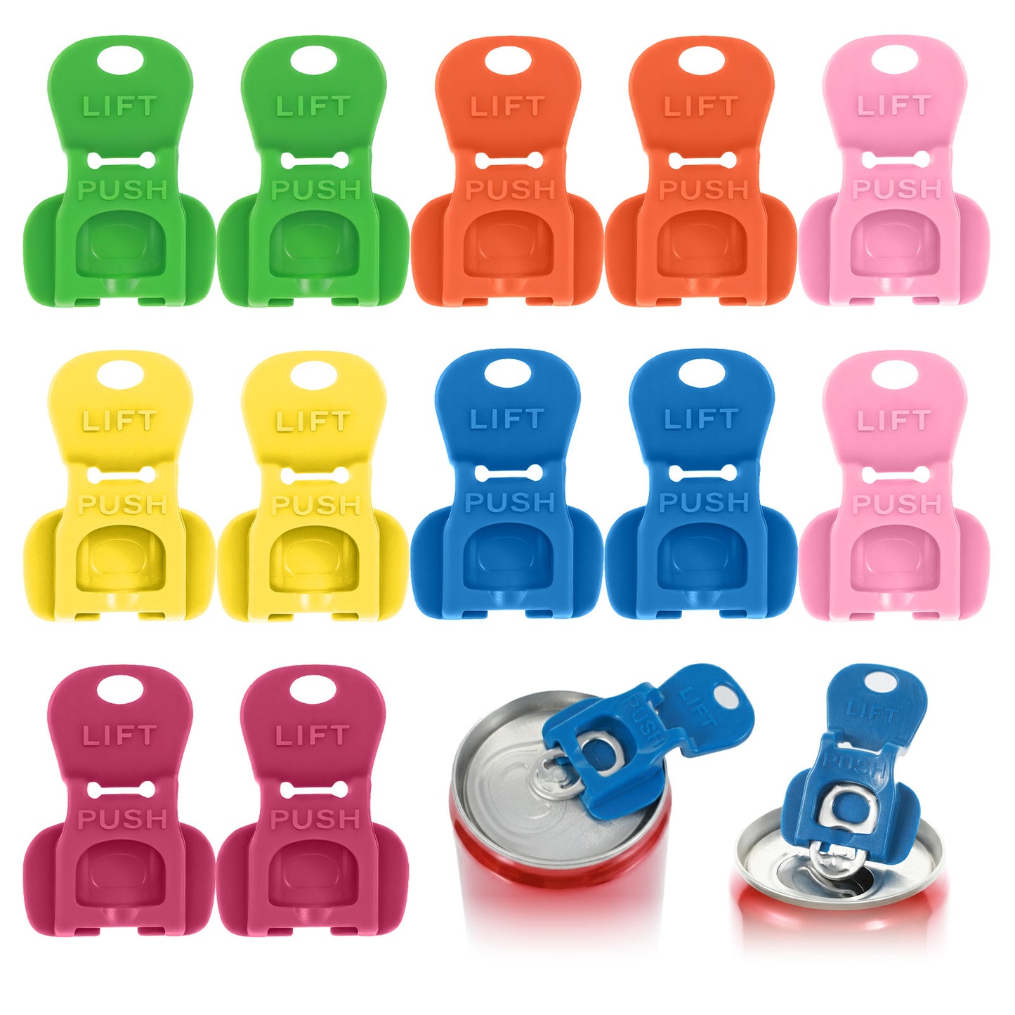 Tyqour Easy Tab Opener and Drink Protector, 12PCS Soda Can Opener Tool, Colorful Pop Can Covers for Coke, Beer, Soda, Aluminum Beverage, Can Toppers for Soda