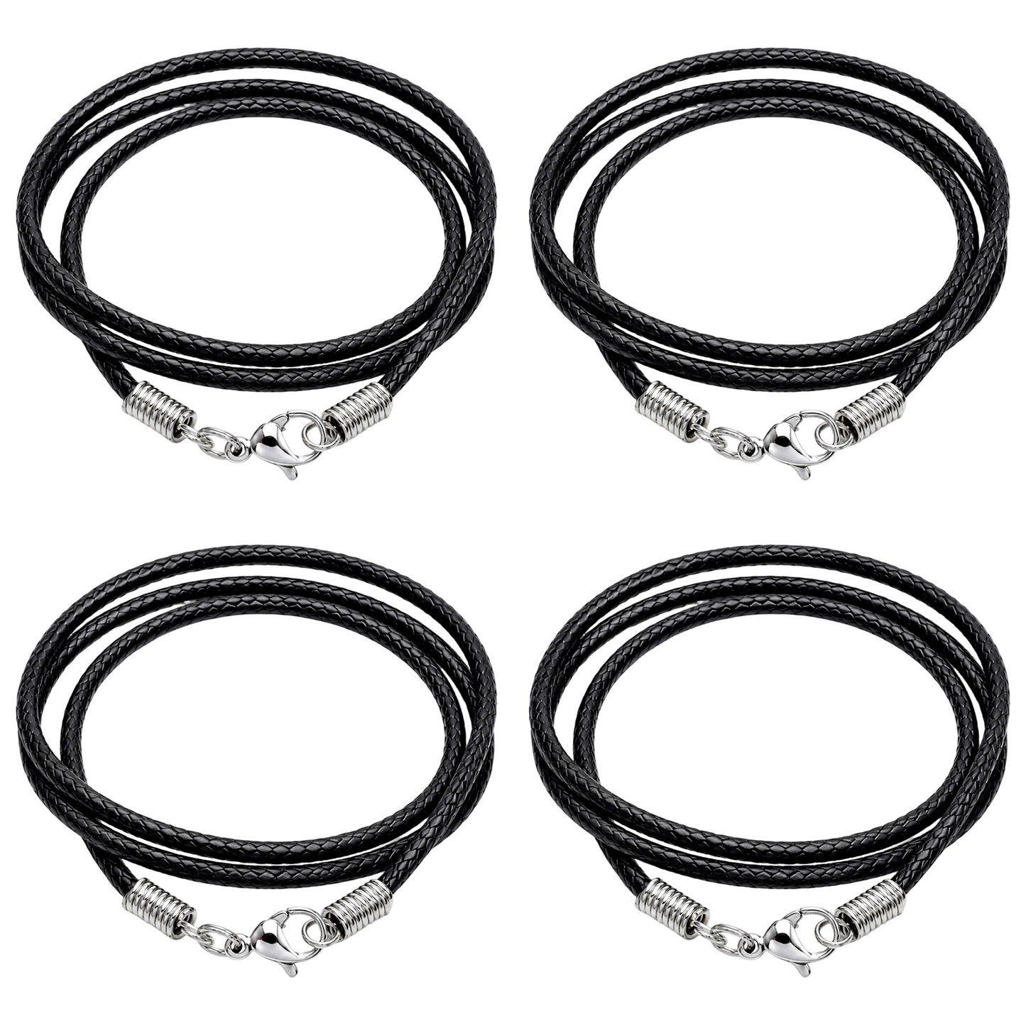Nogeqi 4PCS Leather Necklace Cord with Clasp, Black Necklace String