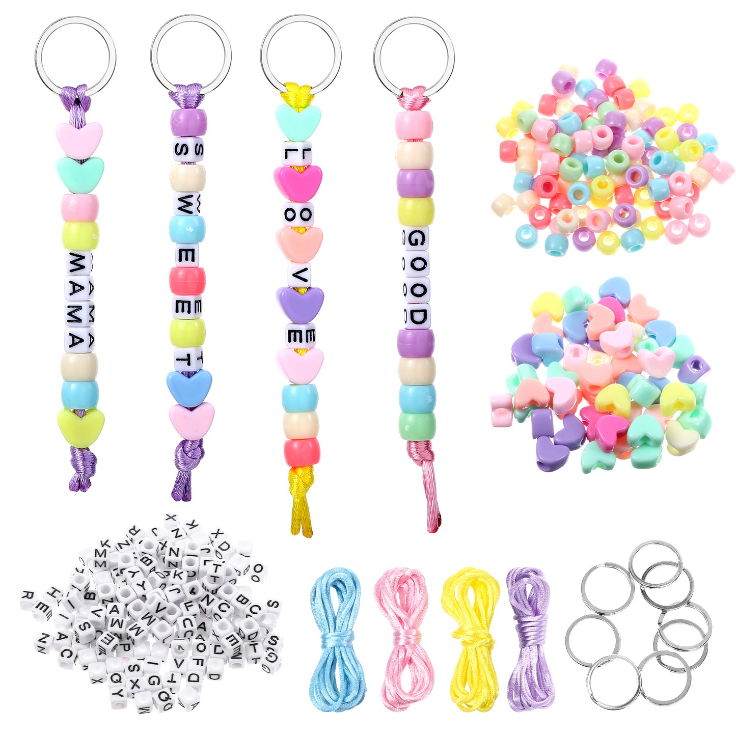 Nogeqi 312Pcs DIY Bead Keychain Making Kits, Bag Charm Key Chain Making Kit Crafts Colorful Heart Beads for Key Rings Backpack Accessories Jewelry Letter Alphabet Bead Gift