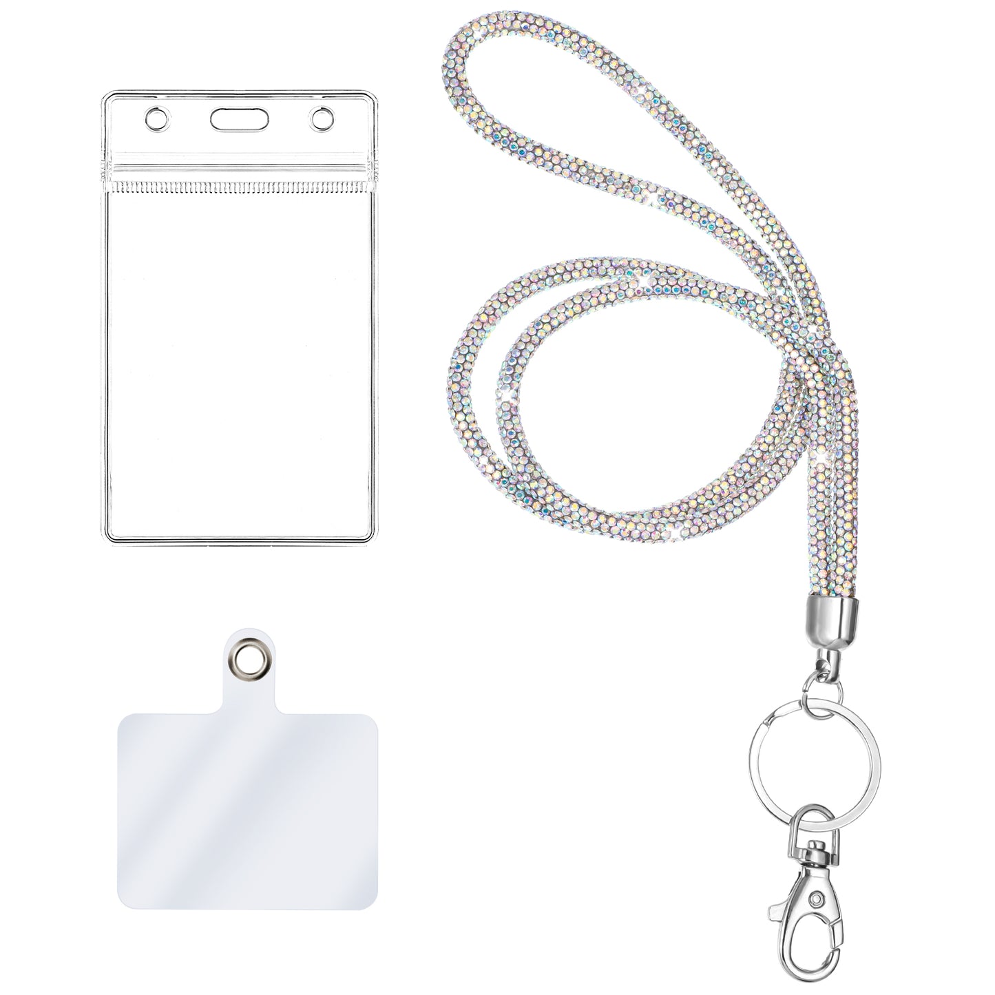 Ymapinc 34.8'' Lanyards with Card Holder Sparkle Lanyard for Women with Ab White Crystal, Rhinestone Id Badge Holder, Lanyards for Neck with Card Holder, Bonus PVC Card Holder, Cellphone Safety Tab