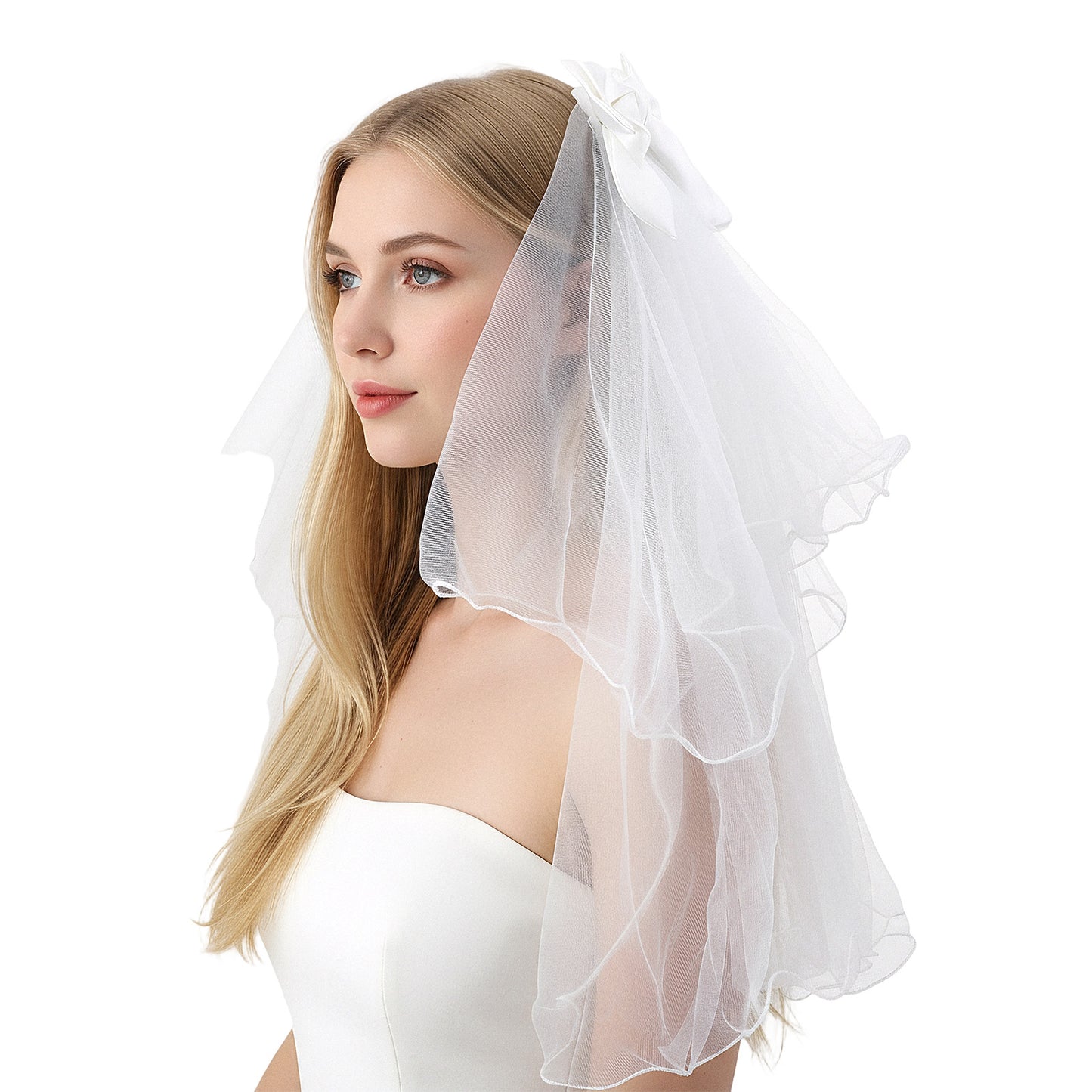 Tyqour Bow Wedding Veil White Bachelorette Veils for Brides Veils Bow Bridal Veil Hair Clip for Women Bachelorette Party Decorations Wedding Accessories