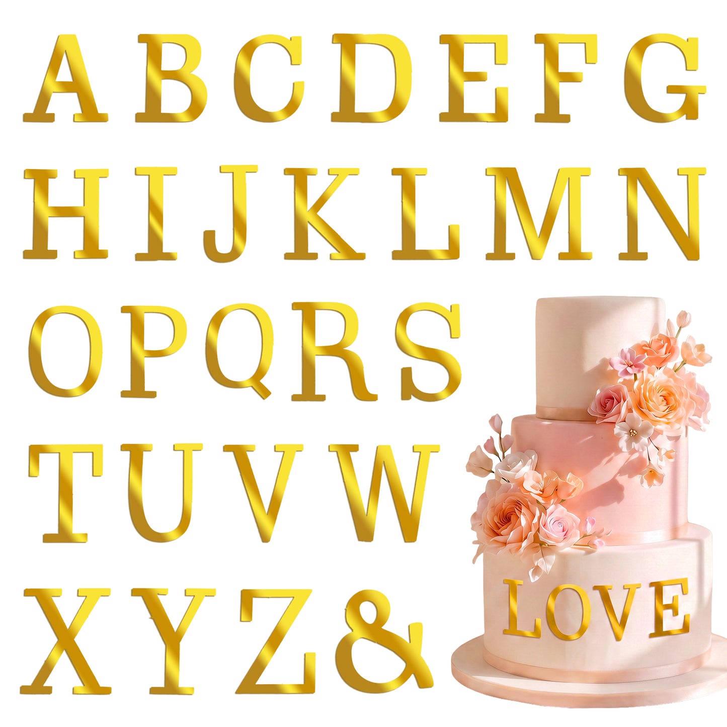 RAHHLIZS 27Pcs Gold Acrylic Cake Topper Acrylic Letters for Cake