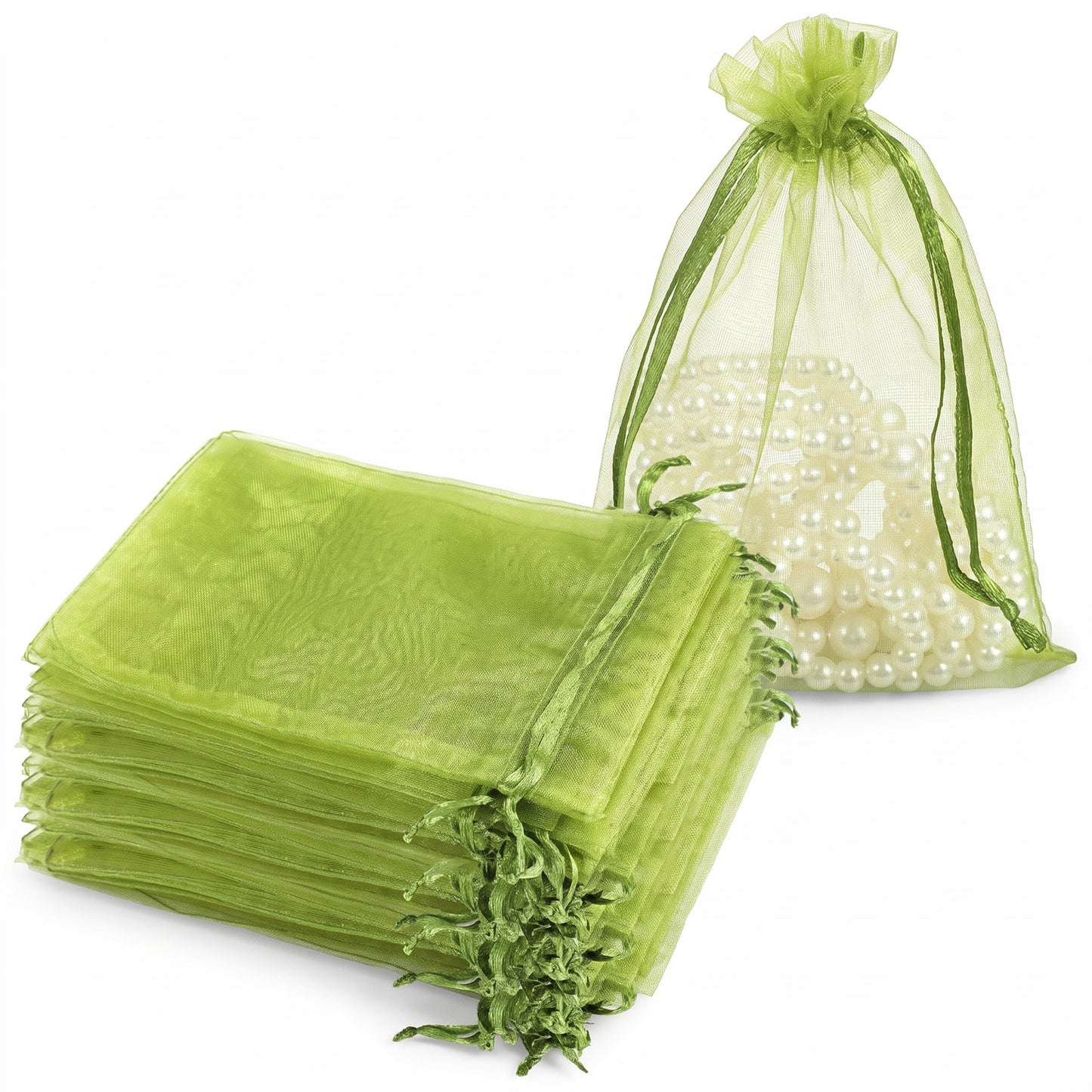 Nogeqi 100PCS Sage Green Small Organza Bags 4x6, Small Mesh Bags Drawstring