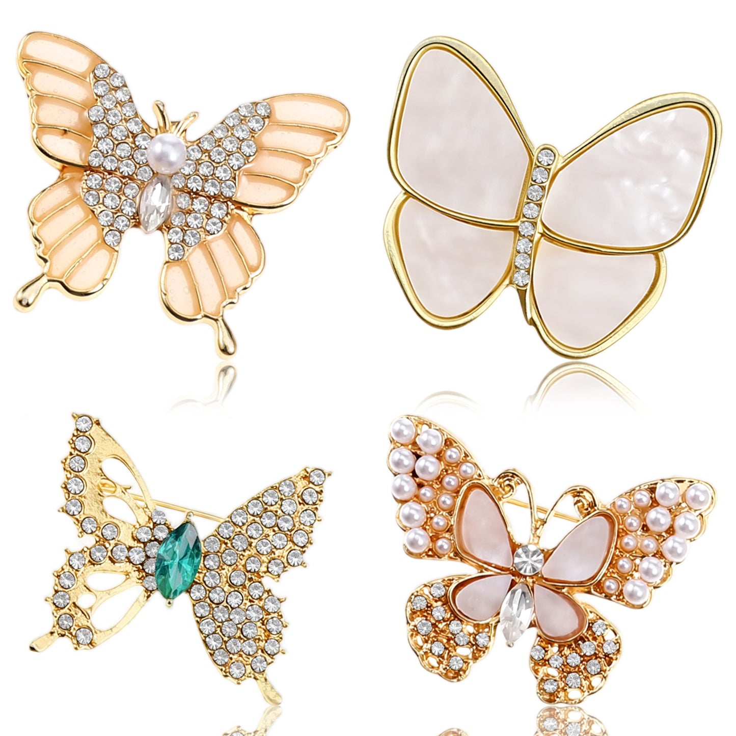 Rahhlizs 4 Pcs Gold Butterfly Brooches Pins for Women, Elegant Rhinestone Pearl-Brooches, Women's Brooches & Pins for Suit Shawl Coat Dress Hat Bag Sweaters