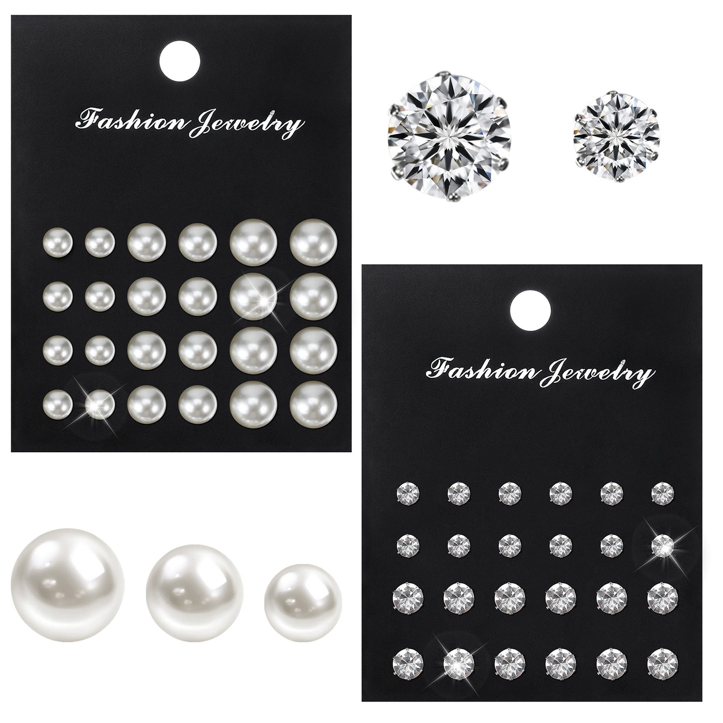 24 Pairs Silver Stud Earring Set Pearl and Rhinestone Stud Earrings Set Mixed Sizes Round Ball Faux Pearl Earrings Tiny Dainty Rhinestone Earring for Women Studs for Daily Wear Party Gift