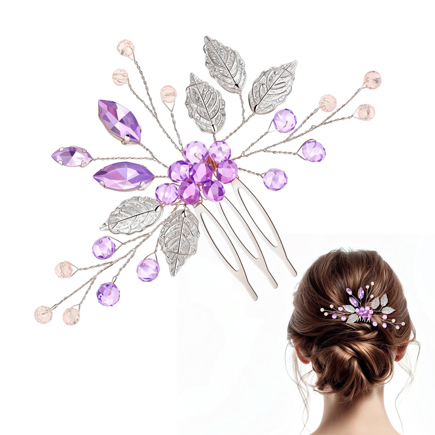 RAHHLIZS Purple Hair Accessories, Amethyst Leaf Hair Comb Hairpin Headwear