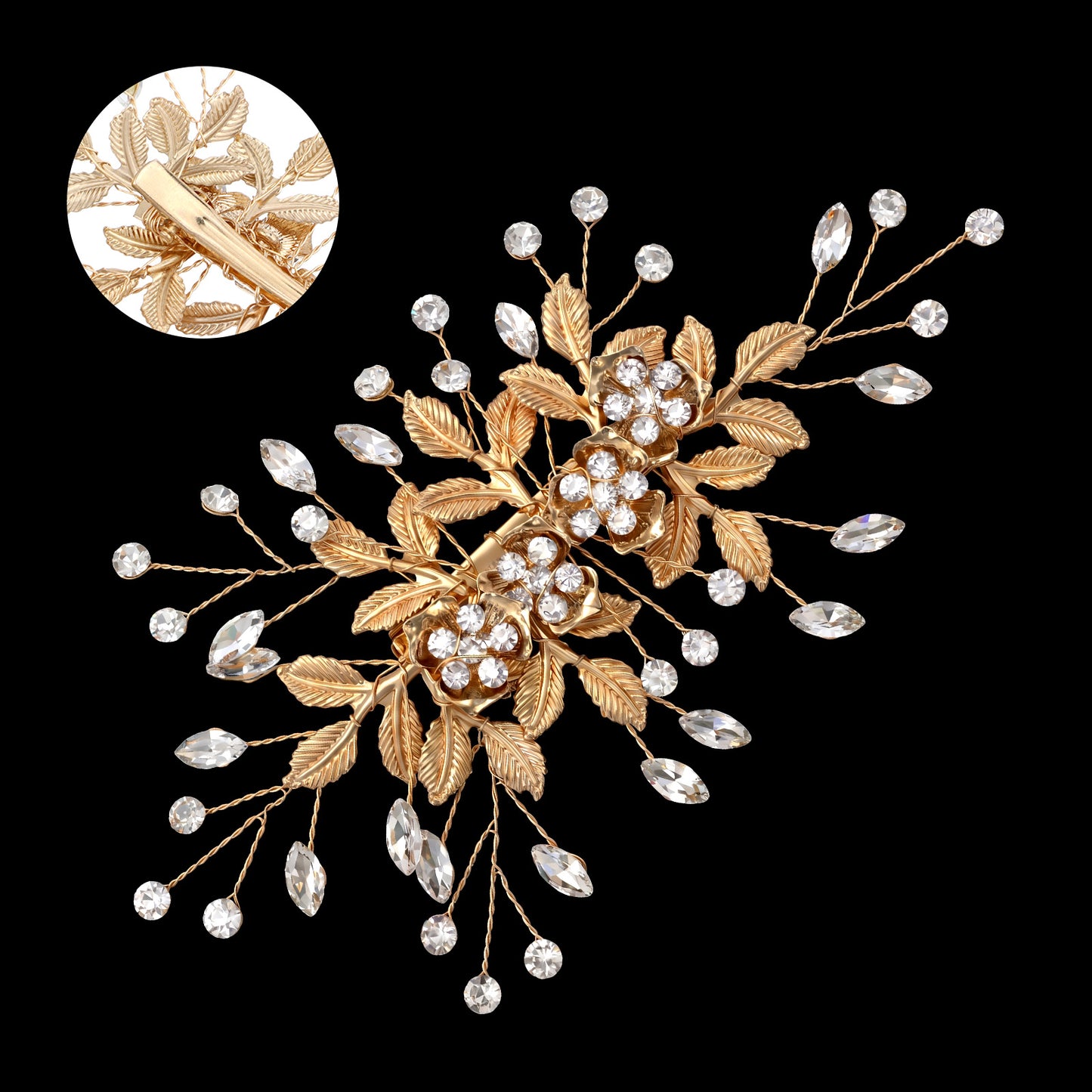 RAHHLIZS Bride Clips, Gold Rhinestone Duckbill Bridal Hair Accessories