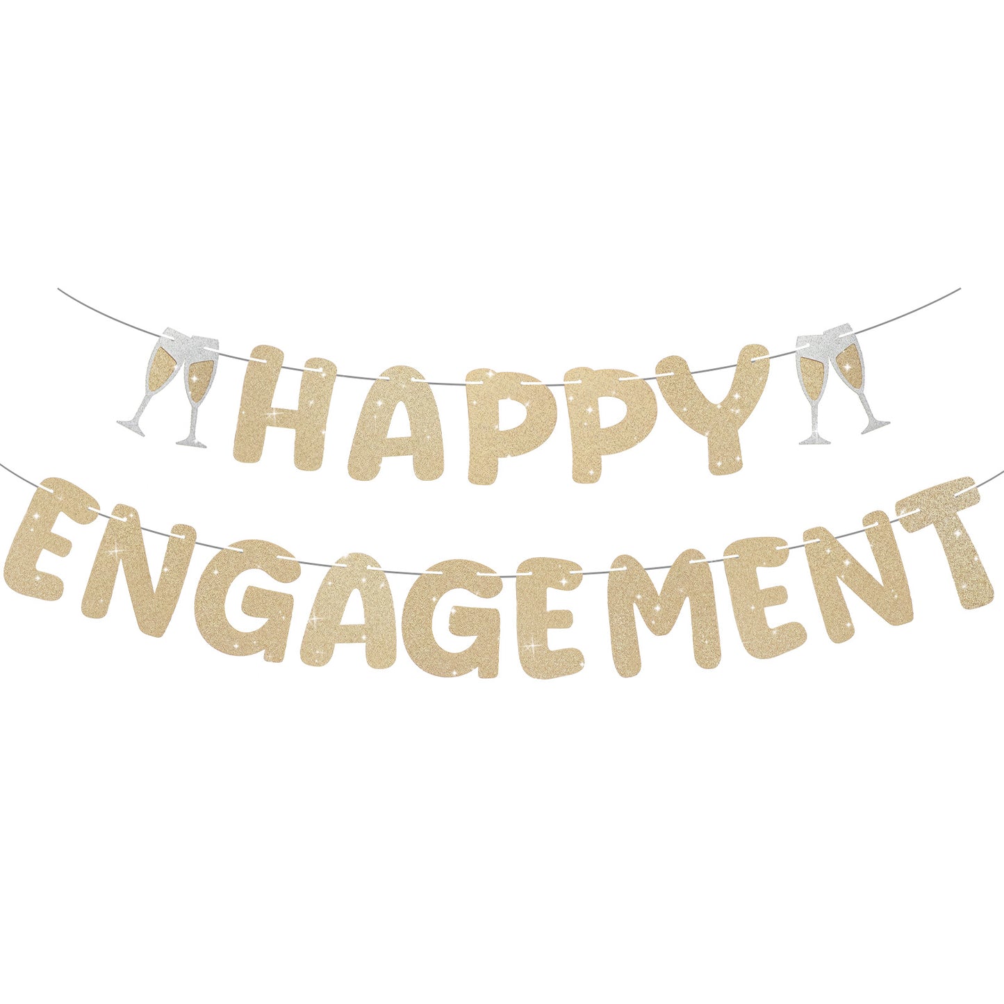 Pre-Strung Happy Engagement Banner Engaged Banner Champagne Gold Glitter Engagement Party Decorations Couples Shower Decorations for Congratulations Engaged Wedding Shower Signs Decor