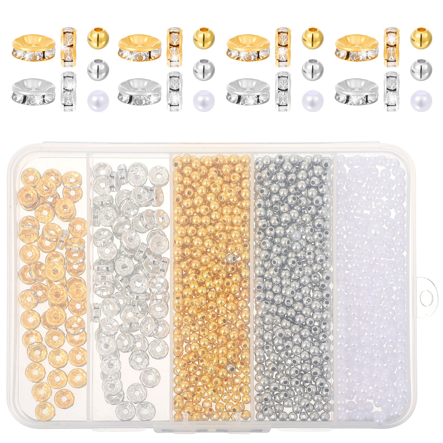 1100PCS Rondelle Spacer Beads for Jewelry Making, Jewelry Making Kit, 7.5mm/3.8mm Crystal Rhinestone Gold Sliver Rondelle Spacers Beads for Bracelets, Necklaces, Keychains Accessories