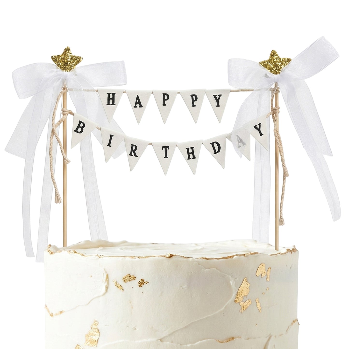 Mini Happy Birthday Banner Cake Topper, Handmade Pennant Flags Garland With Wood Pole, Small Happy Birthday Banner For Gift Box Party Decorations Supplies