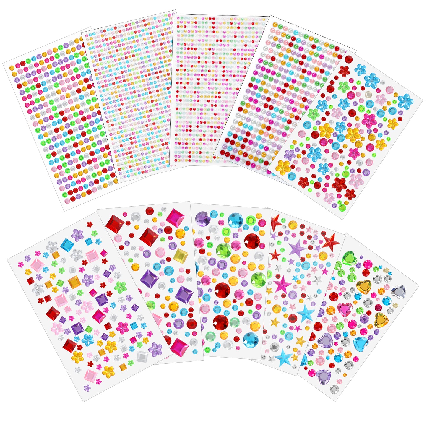 Tyqour 3200Pcs Rhinestone Stickers 10 Sheets Jewel Stickers Self Adhesive Gem Stickers Stick on Gems for Crafting Bling Gemstone Stickers Decorative Diamond for Makeup DIY Eye Nail