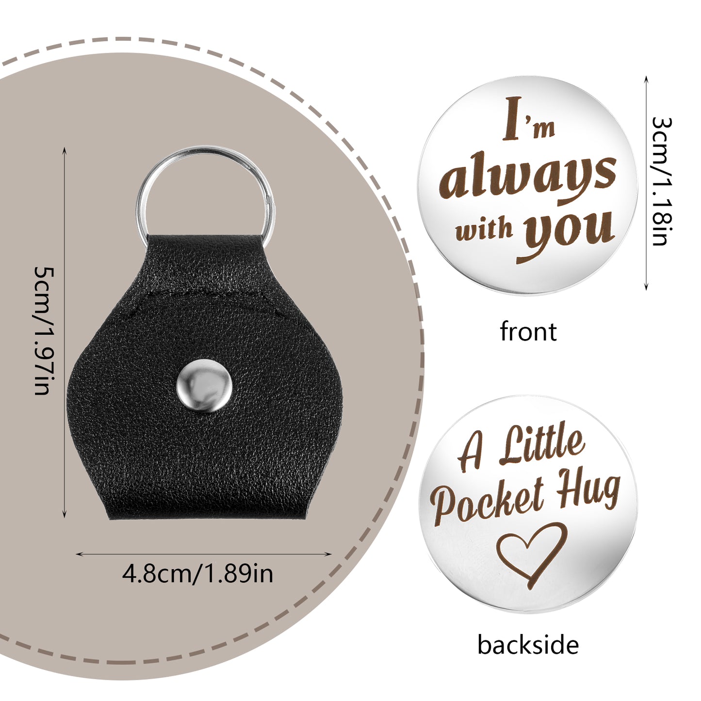 Mabor Pocket Hug Token Pocket Hug Keychain Holder Stainless Steel Double Sided Coin I'm Always with You Graduation Gifts for Him Her Boyfriend Girlfriend Long Distance Keepsake