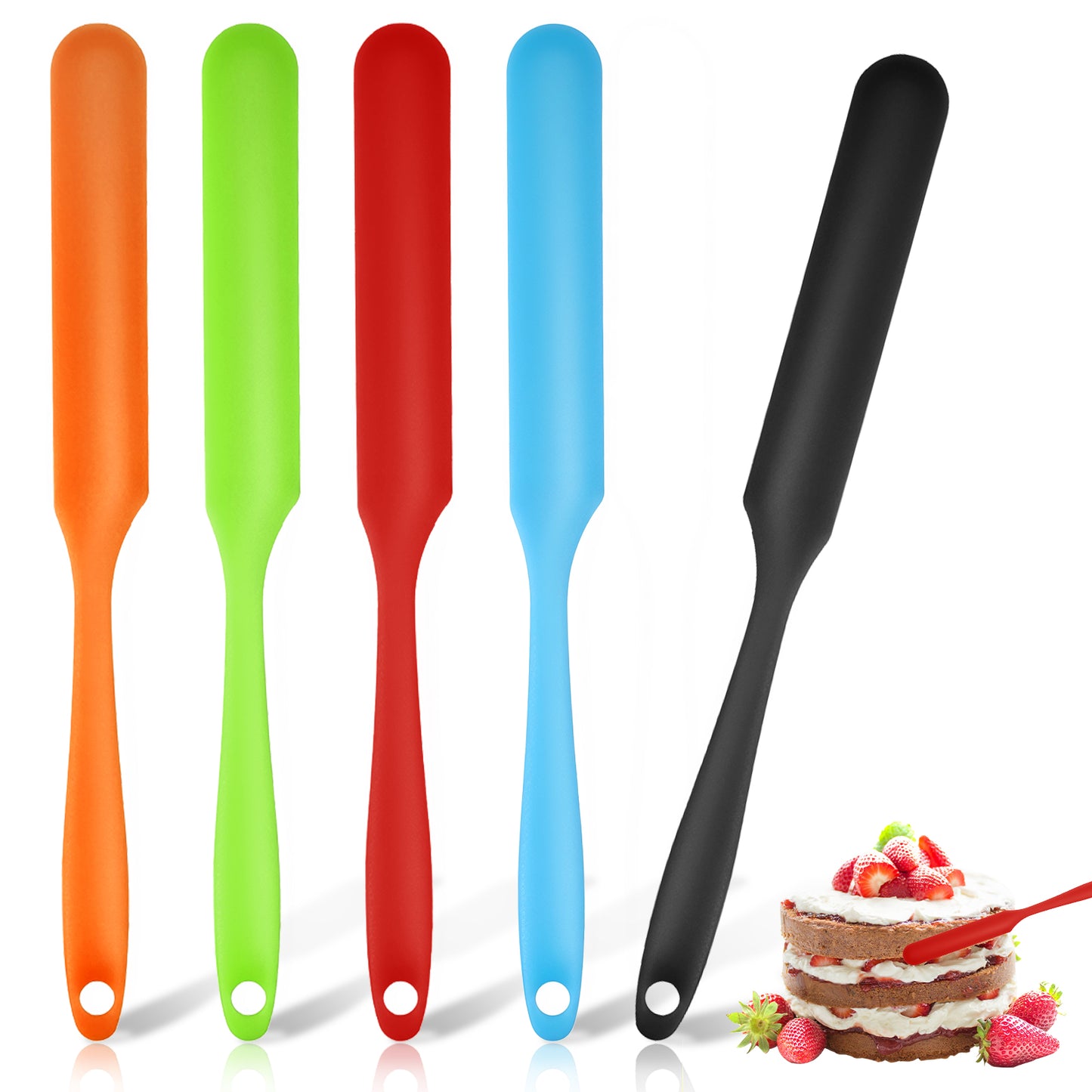 Silicone Jar Spatulas Scraper, Ymapinc 5Pcs Heat Resistant Jar Scraper Butter Cake Cream Peanut Mixing Batter Scraper Nonstick Bread Spatula Rubber Jar Blender Waxing Sticks Large Kitchen
