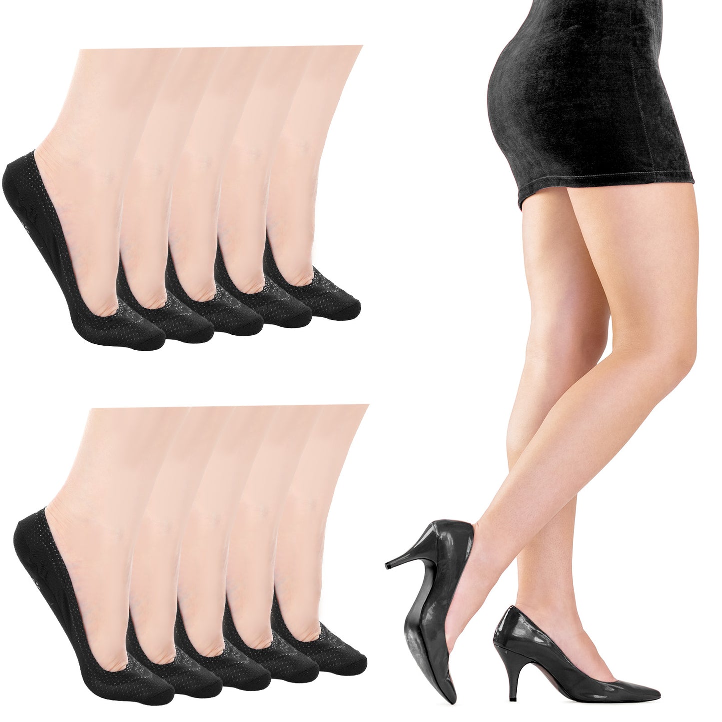 Nogeqi 5 Pair No Show Socks Women,Thin Cotton Socks for Flats Non Slip,No See Invisible Sock for Women,Liner Sock for Spring Autumn(Black)
