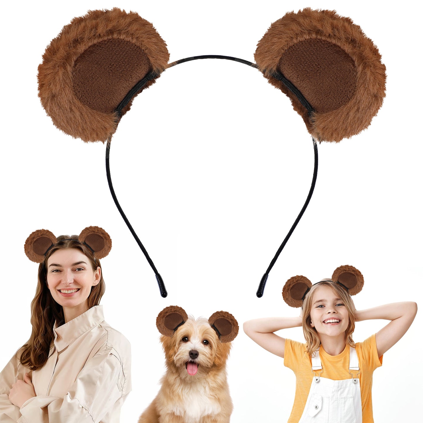 Tyqour Brown Bear Ears Cute Bear Costume Adult Kids for Halloween Festival Cosplay Party Chipmunk Ears Bear Headband Movable Bear Ears Headband for Washing Face Women (Coffee Color)