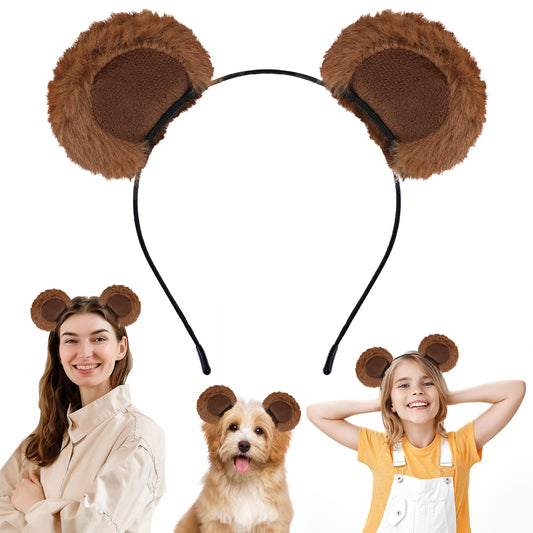 Tyqour Brown Bear Ears Cute Bear Costume Adult Kids for Halloween Festival Cosplay Party Chipmunk Ears Bear Headband Movable Bear Ears Headband for Washing Face Women (Coffee Color)
