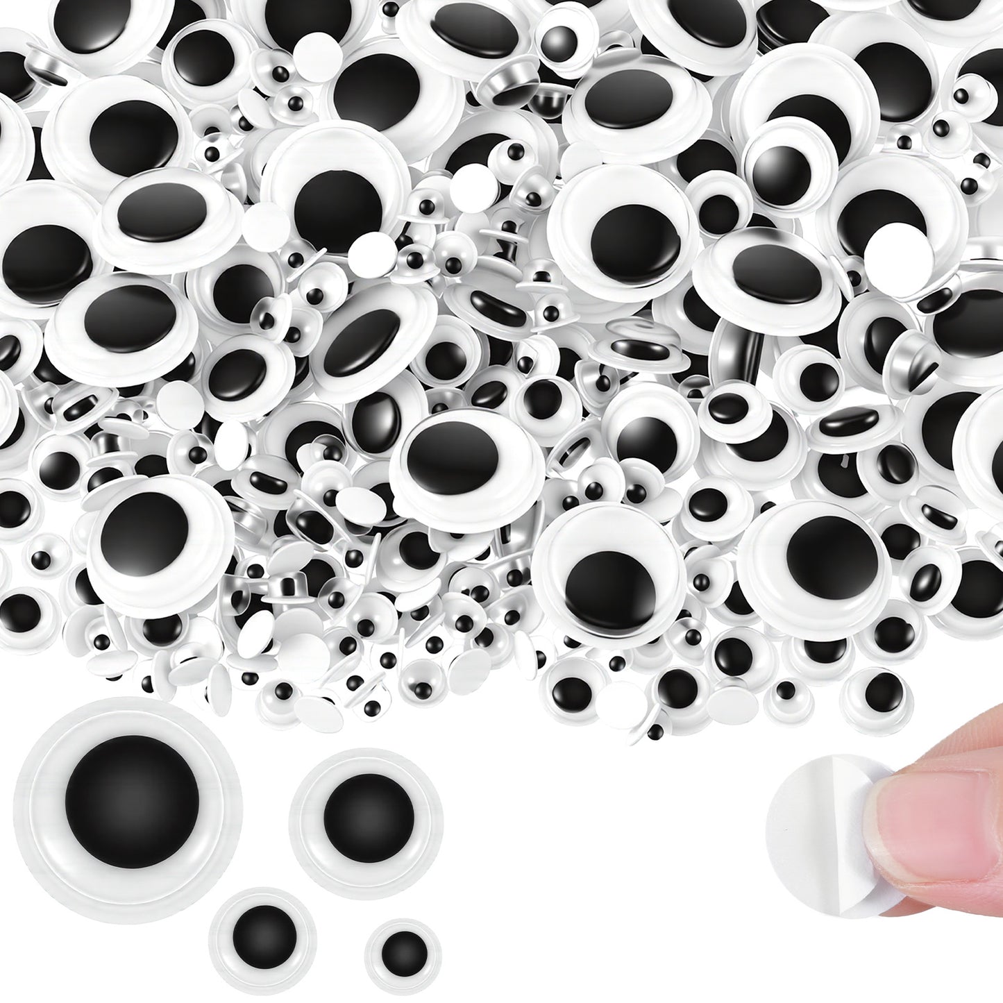 Nogeqi 600pcs Googly Eyes for Crafts, 5mm to 15mm Googly Eyes Self Adhesive, Adhesive Eyes for Crafts,Eye Stickers for DIY Craft Dolls Decorations