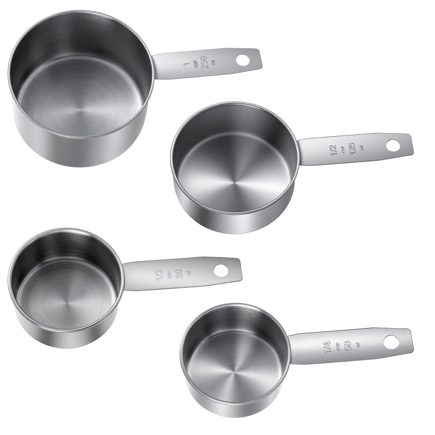 4 Pcs Stainless Steel Measuring Cup, 1, 1/2, 1/3, 1/4 Cup - 250, 125, 80, 60ml Metal Measuring Cups Scoop, Comfortable Hand Feeling Measurings Scoops for Coffee Cooking Baking Kitchen, Dishwasher Safe