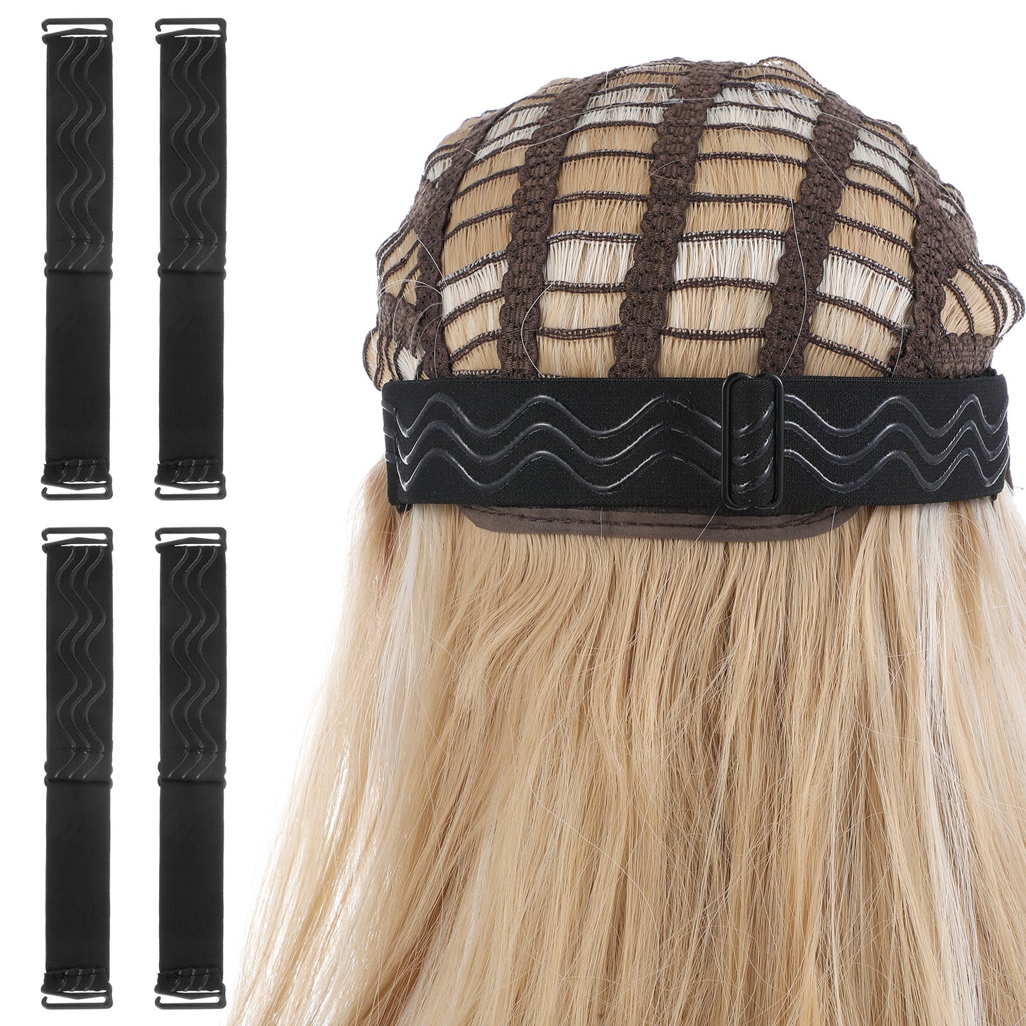 Mabor 4Pcs Elastic Bands for Wig, Adjustable Removable Wig Band Nonslip Wig Strap to Secure Wig Black Elastic Wig Band for Glueless Wig, Wig Bands for Keeping Wigs in Place