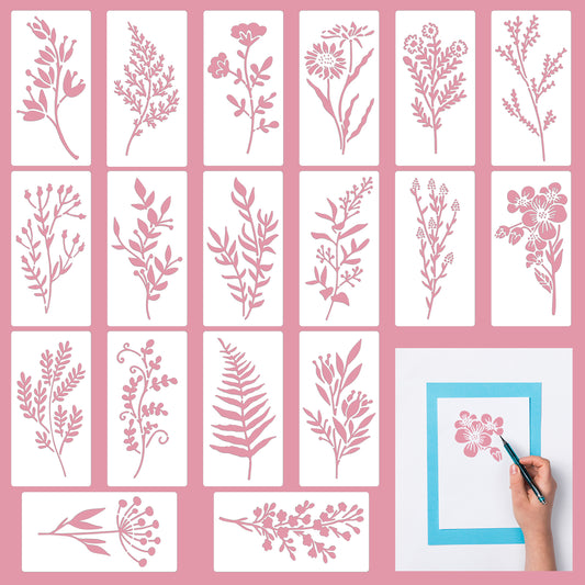 Ymapinc 18Pcs Crafting Stencils Reusable Flower Stencils for Painting for Wood Walls Canvas Home Decor Wildflower Stencils Art Drawing Templates DIY Crafts