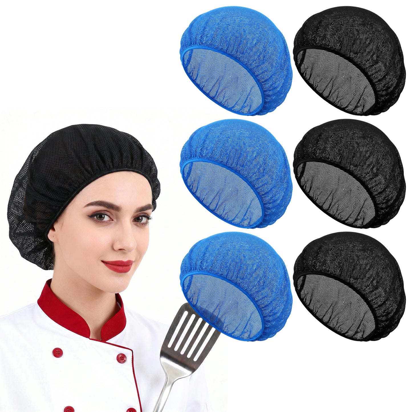 Ymapinc Elastic Hairnets for Foodservice, Reusable Hair Net Cover, Breathable Cooking Chef Hat for Women, Unisex Adjustable Chef Cap, Black & Dark Blue