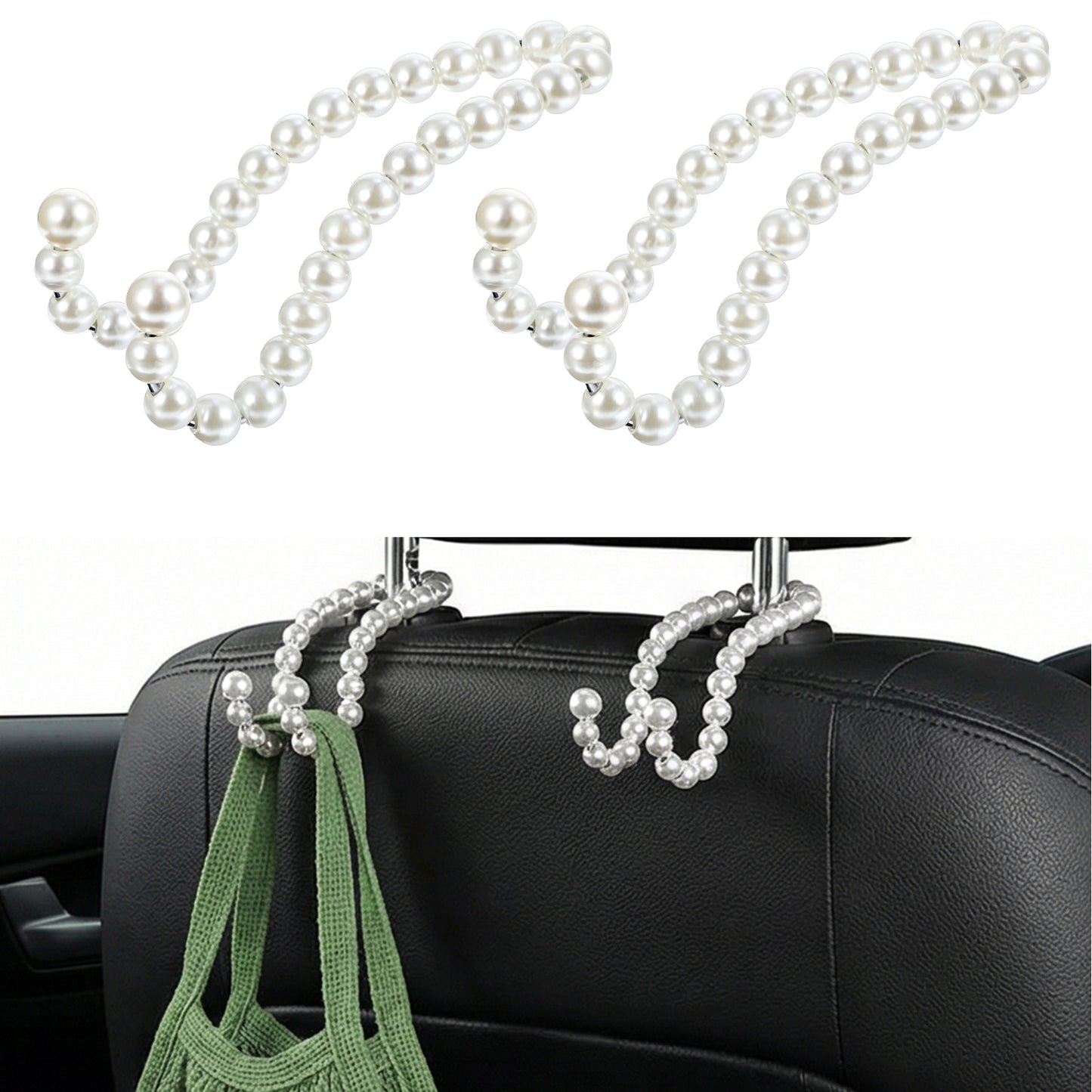 2 Pcs Elegant Pearl Car Seat Headrest Hook, Purse Hook For Car, Cute Pearl Bag Hanger For Seat Headrest Organized, Exquisite Headrest Hanger Purse Holder Interior Decoration For Women