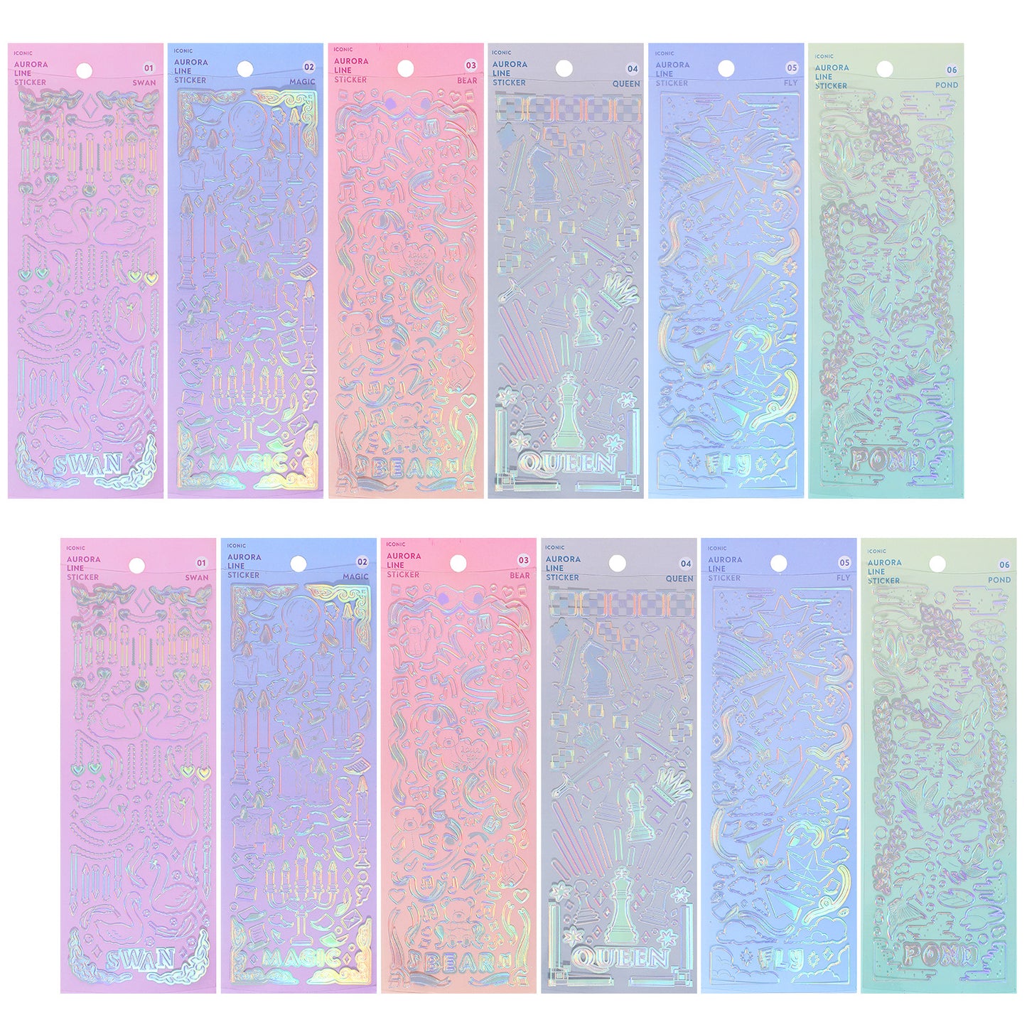 Shimmeroo 12Sheets Holographic Deco Stickers,3D Photocard Stickers Self Adhesive Glitter Sticker for Scrapbook Journaling Supplies DIY Arts Craft Photocard Decoration Kit