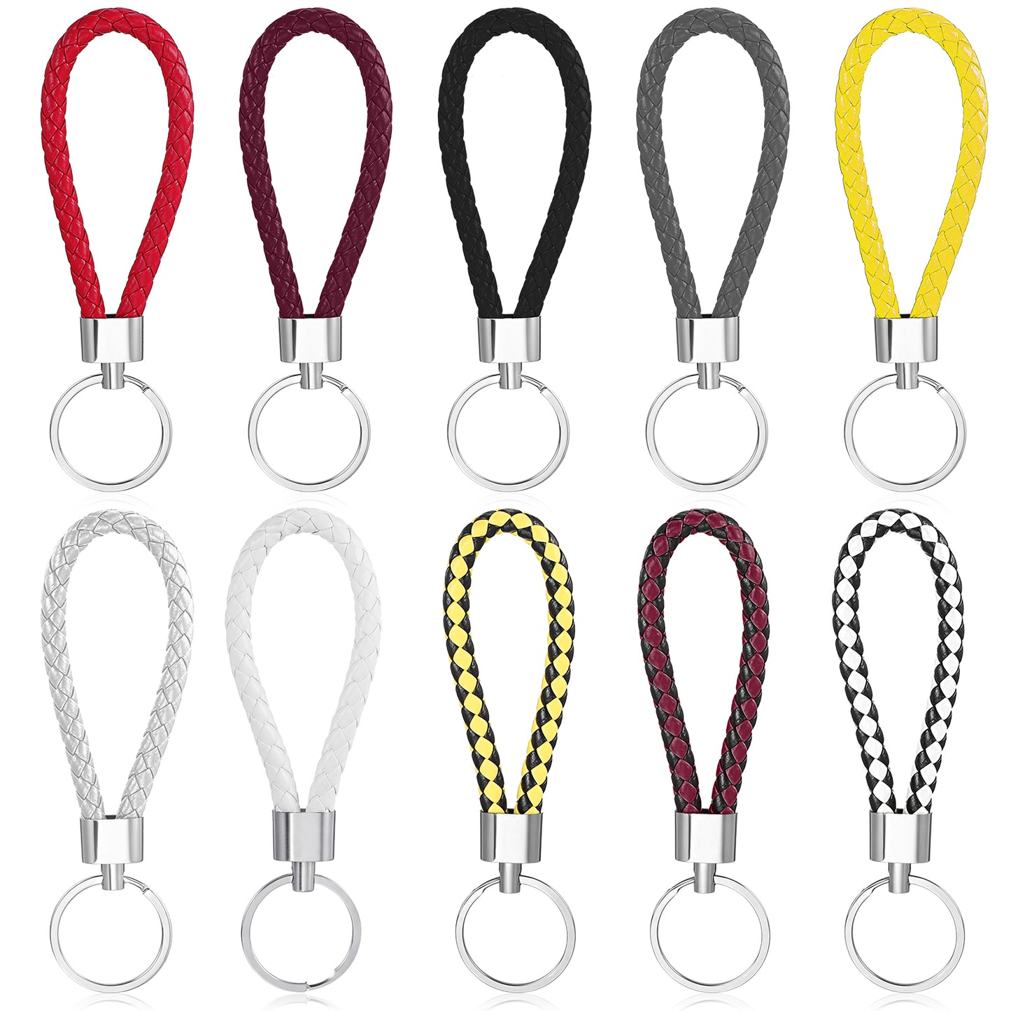 10 PCS Braided Leather Keychain Handwoven Rope Strap Keychain Ring Woven Strap Keychains Lanyard Accessories 360 Degree Rotatable for Women Men Car Keys Bag Wallet Birthday Christmas (Multicolor)