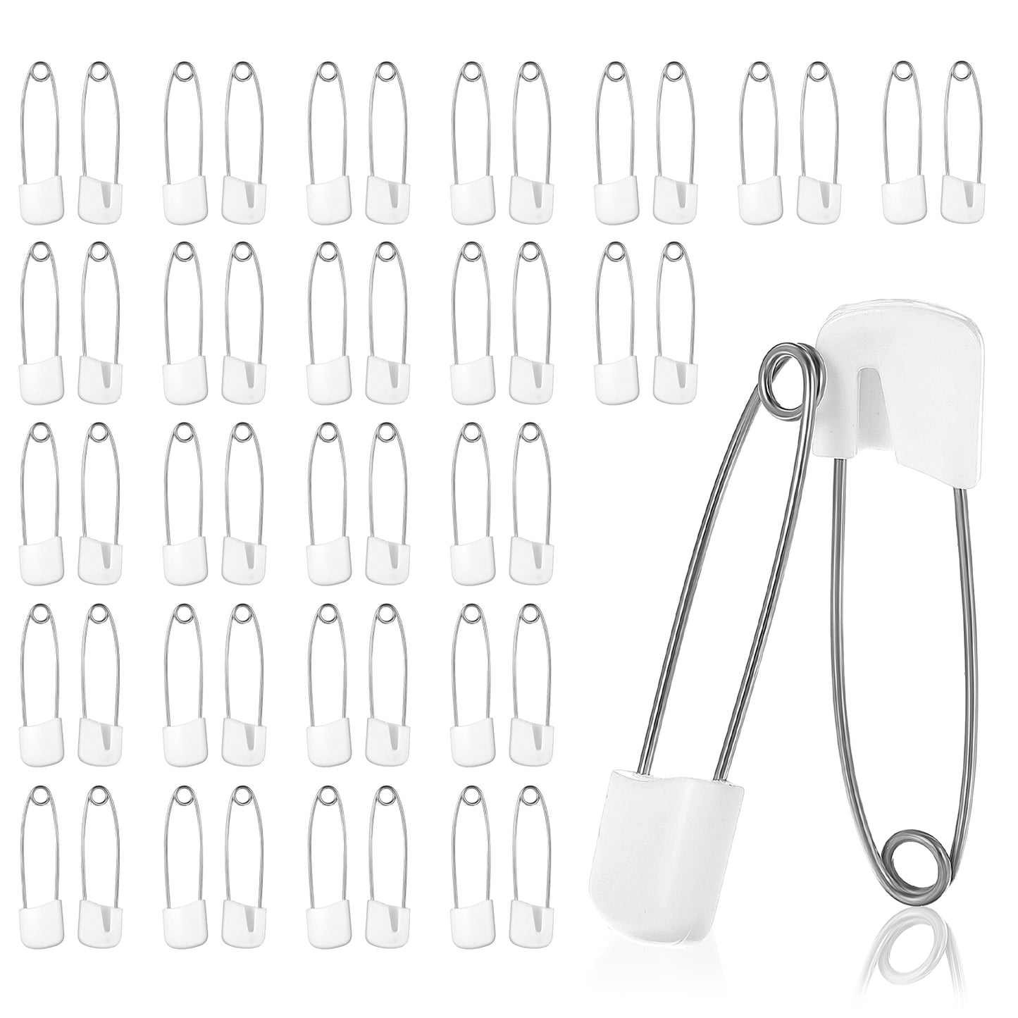 50 Pcs Safety Pins White Plastic Head with Locking Closures Bulk Sewing Pins Clothing Clips Tool Secure Clips for Clothes Costume Sewing, Art and Craft Supplies