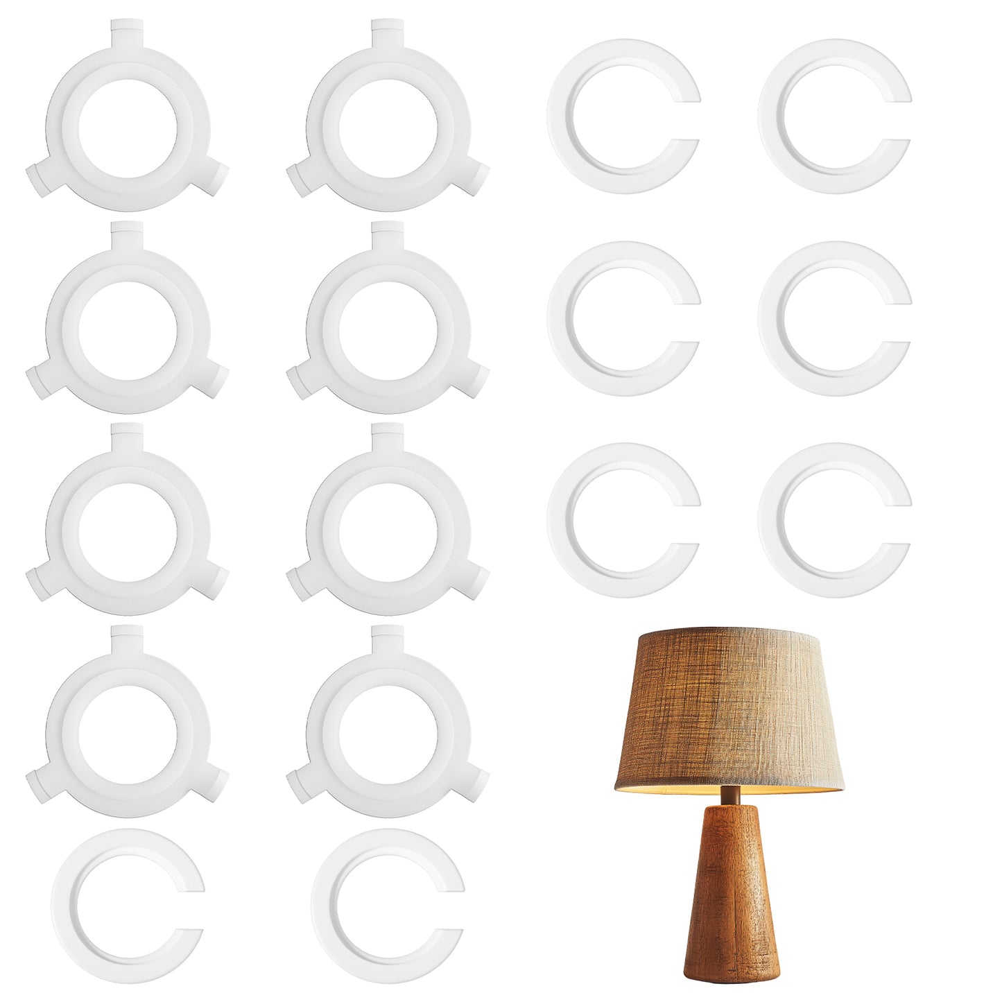 Nogeqi 16 Pcs E27 to E14 Lampshade Reducer Ring, Lampshade Adapter Rings, 42mm to 29mm, White Lamp Shade Reducer Ring, Plastic Light Shade Adapter Rings, 2 Style