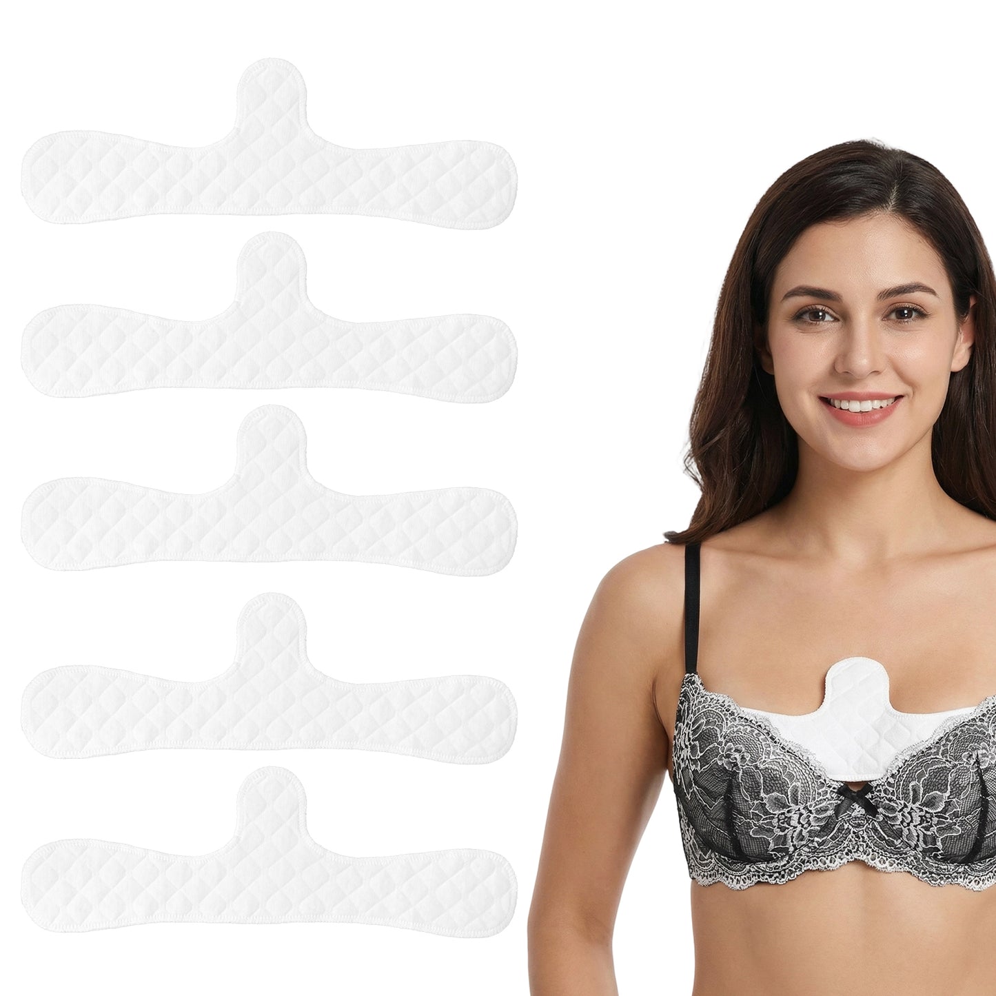 Nogeqi 5PCS Cotton Bra Liners, Under Breast Sweat Pads, Reusable Under Bra Sweat Liners for Women Sweating Absorb Supplies (White)