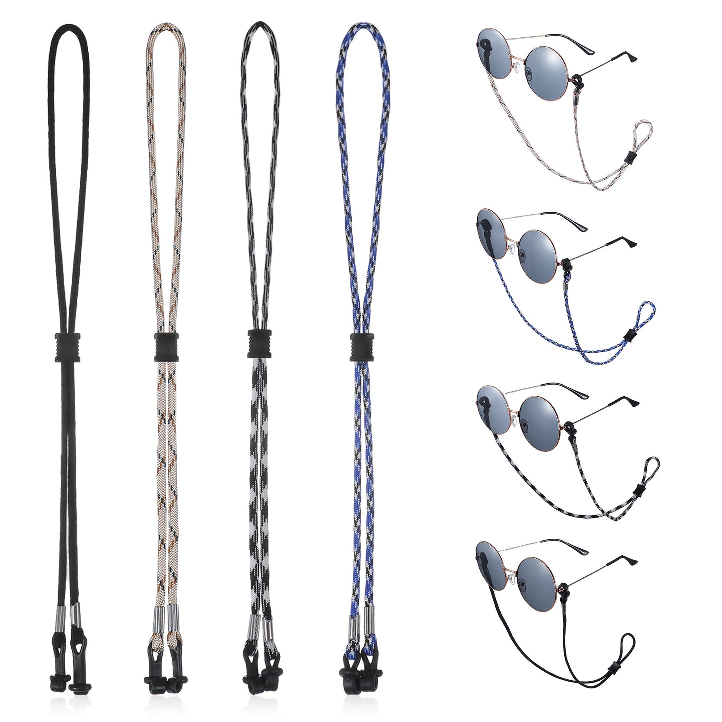 RAHHLIZS 4 PCS Glasses Strap Sports Adjustable Eyeglasses String Holder Strap Cord, Eyeglass Straps Glasses Holder Chains Eyeglass Holders Around Neck for Women Men and Kids