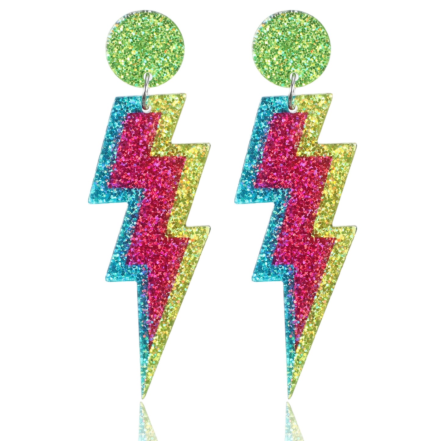 Ouligay 80s 90s Earrings for Women Lightning Bolt Acrylic Earrings Retro Neon Jewelry for Glow Party Halloween Costume Accessories