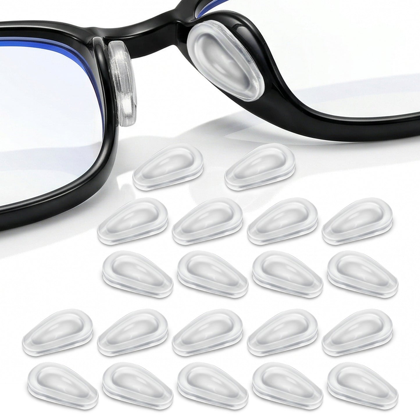 Xindojuz 10 Pairs Glasses Nose Pads, 3.2 mm Thickness Anti Slip Eyeglass Nose Pad Airbag Cushions, Silicone Adhesive Teardrop Replacement NoseGrips for Eyeglasses Sunglasses Reading (Clear)