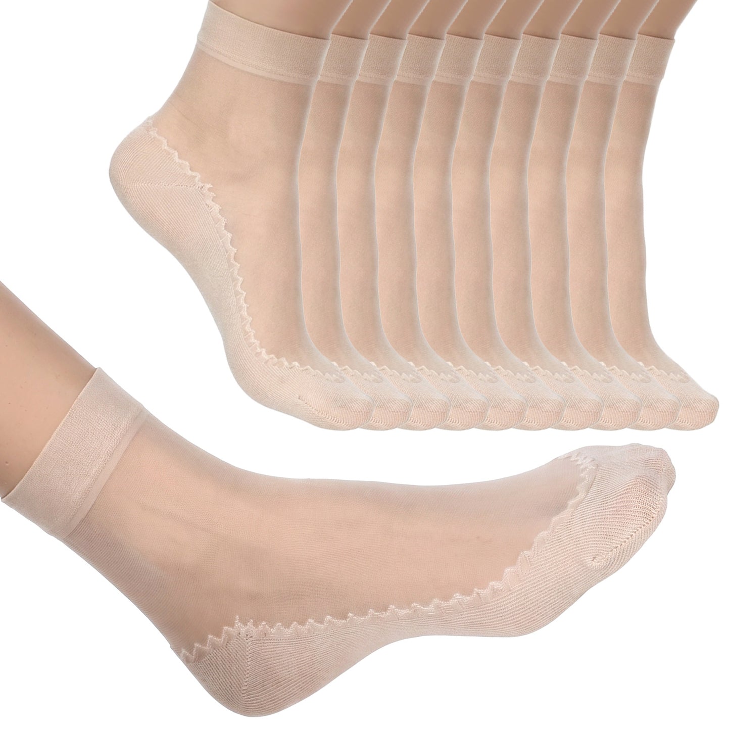 Matwsec 10 Pairs Nylon Socks for Women, Antil-Slip Thin Sheer Ankle Socks