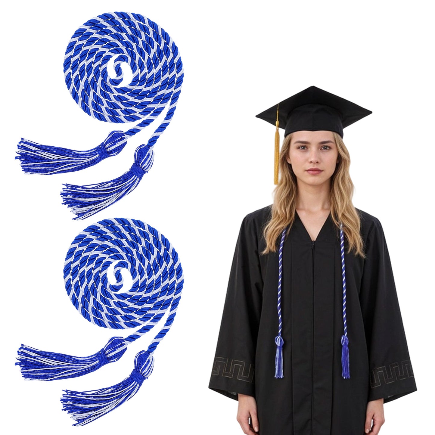 2pcs Graduation Cords Gold Honor Cords with Tassel 2026 67" Long Graduation Decorations for College, blue