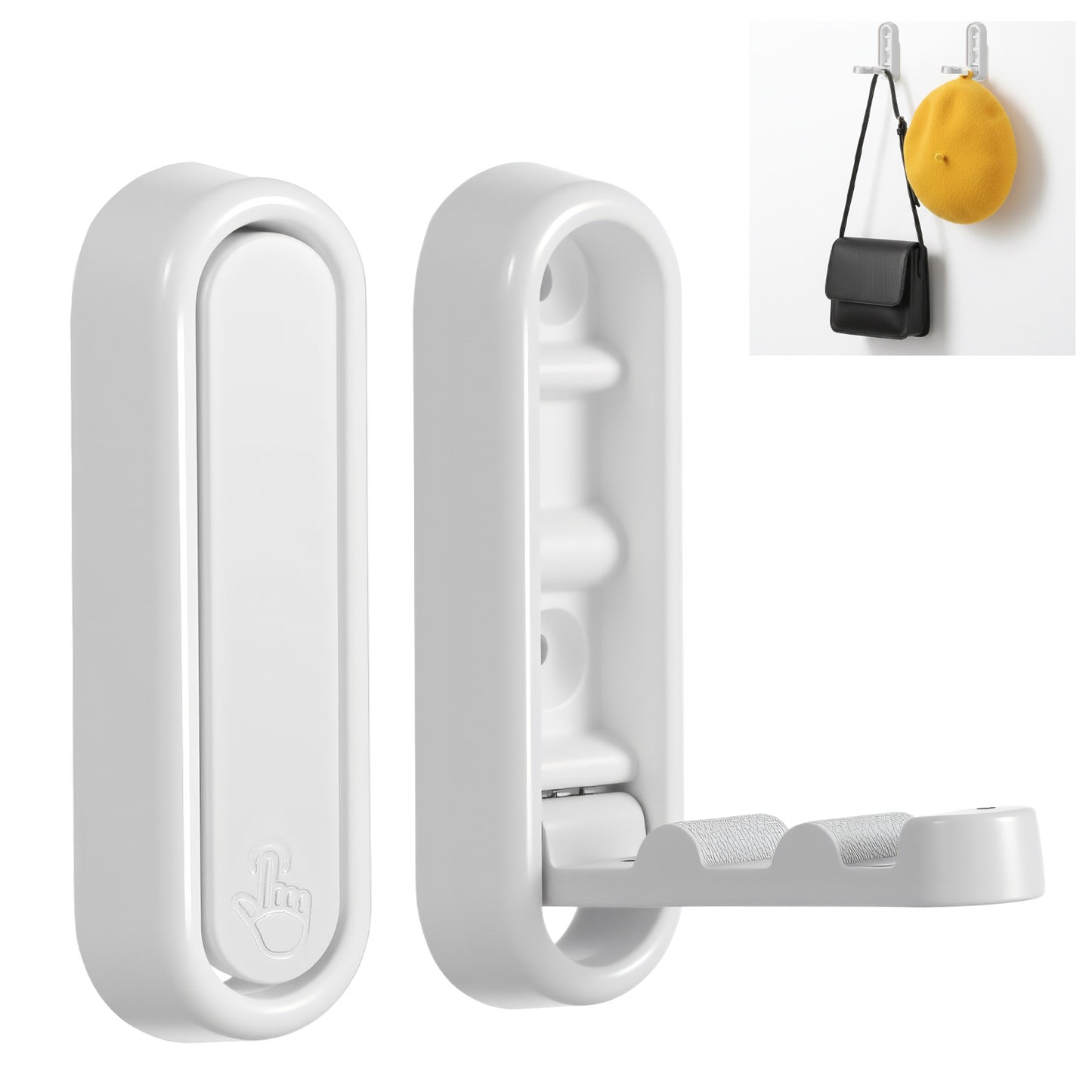 Shimmeroo 2Pcs Foldable Wall Hooks, Folding Hanger Hook, Heavy Duty Folding Coat Hooks Wall Mounted for Hanging Coat Towels Bags Keys, White