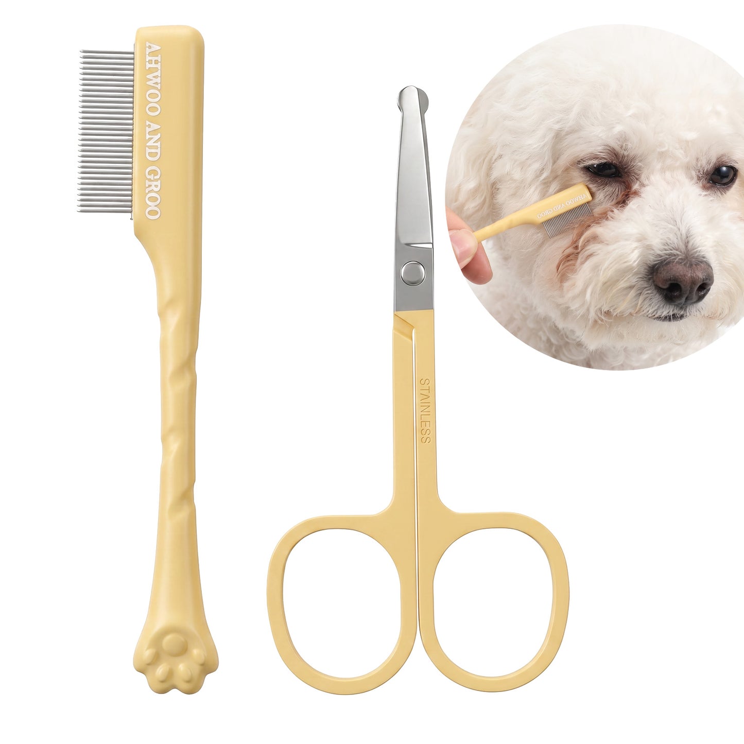 Pet Facial Grooming Comb, Dog Flea Comb with Round Tip Mini Scissor