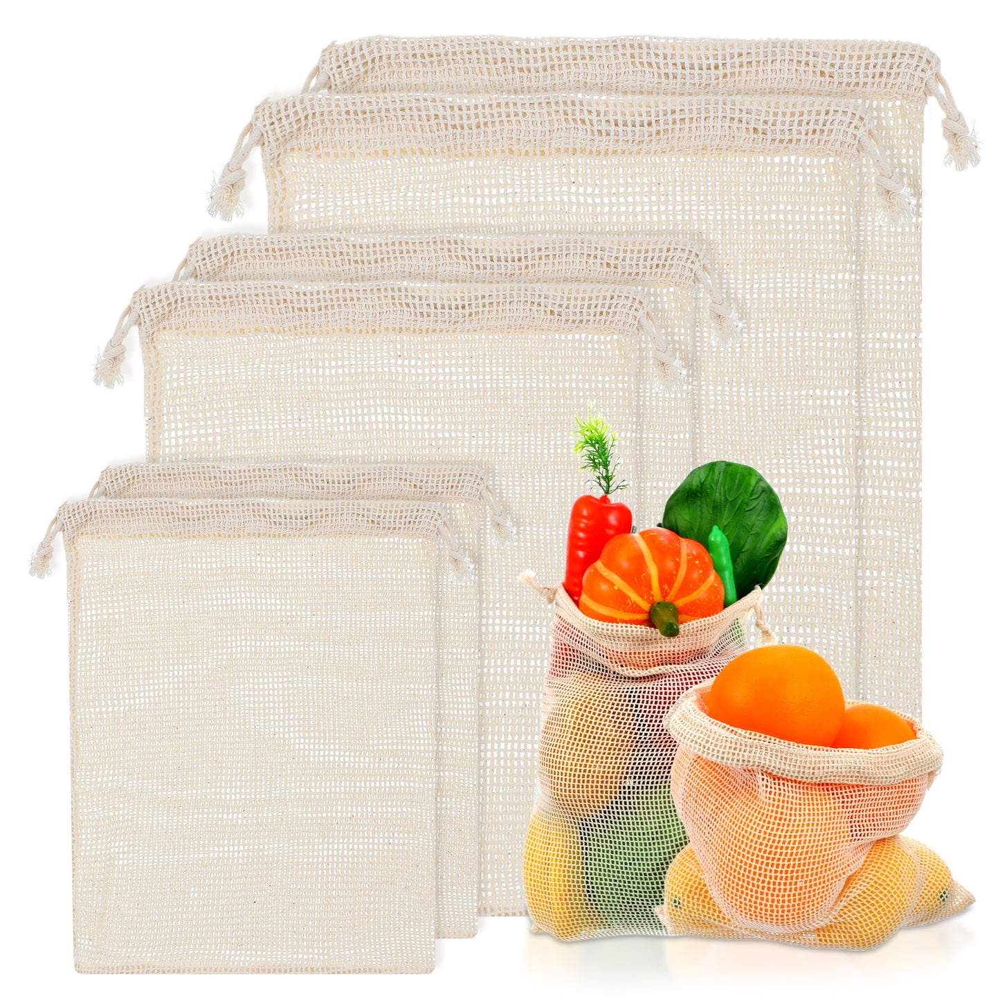 Tyqour 6 Pack Reusable Produce Bags Washable Cotton Reusable Mesh Produce Bags Vegetable Bags for Vegetables, Fruits & Grocery Shopping, Small Mesh Bag for Refrigerator Storage