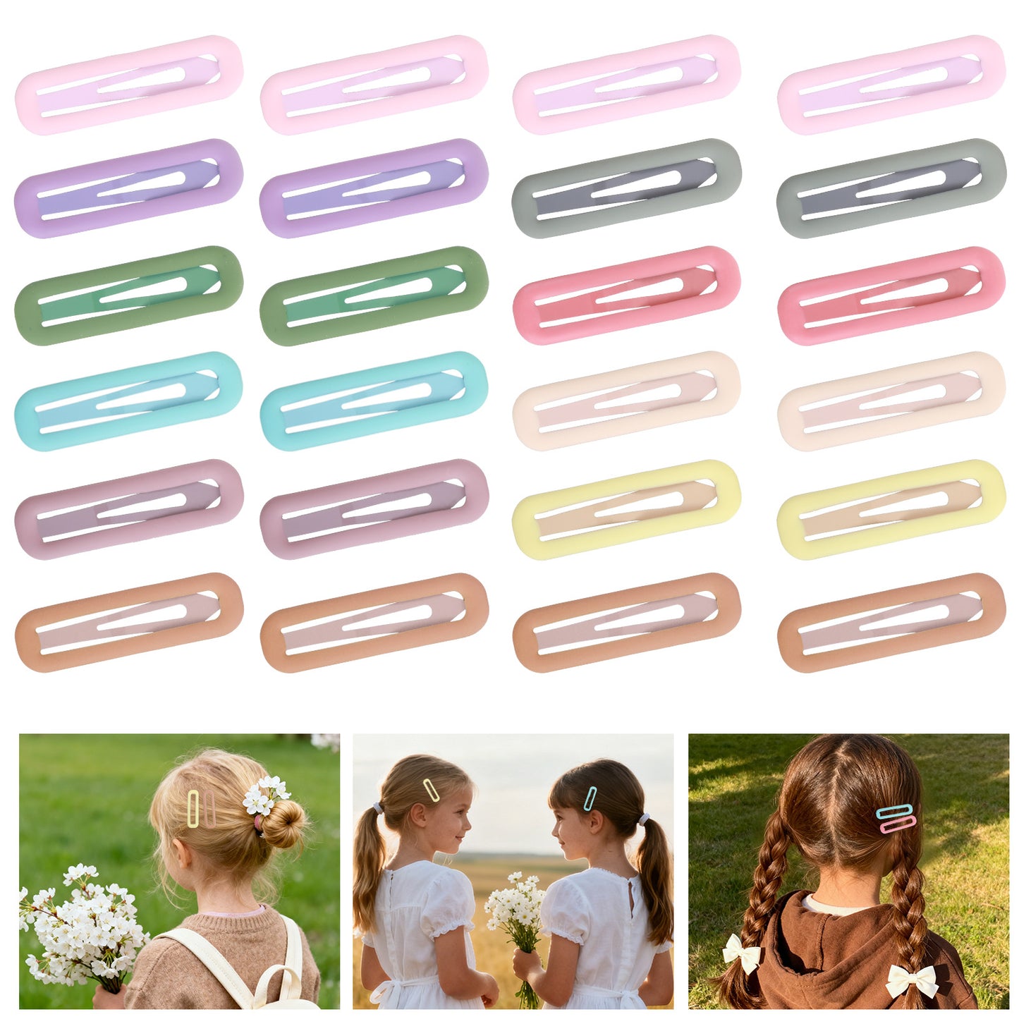 24PCS Small Rectangle Hair Barrettes for Women, Snap Hair Clips for Thin Fine Hairs, Matte Mix Colors