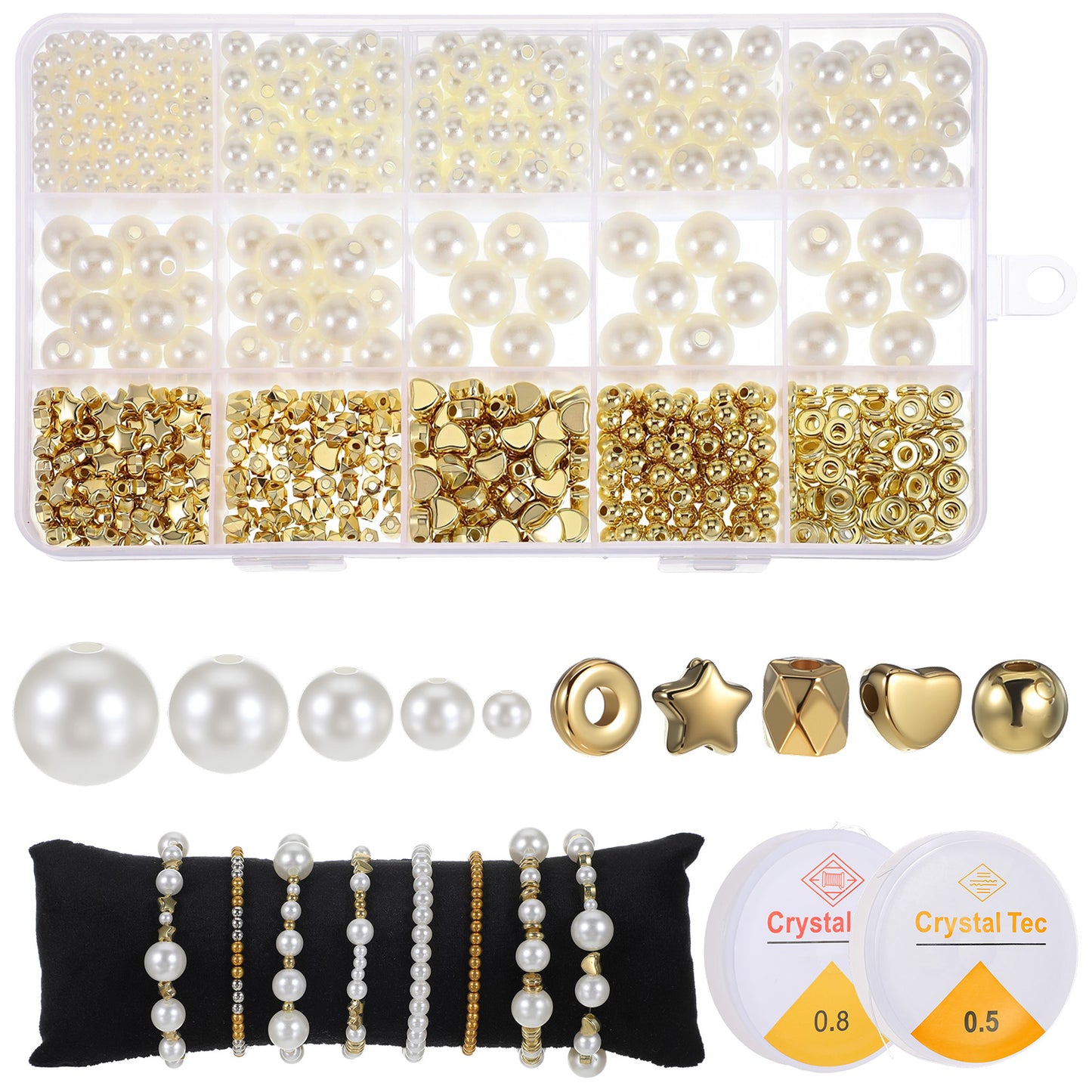 714 Pcs Beads for Bracelets, Gold Beads for Jewelry Making, Pearl Bead and Charms for Crafting, Friendship Bracelet Making Kits, Small Pearl Bead and Gold Beading Kit for Girls Women