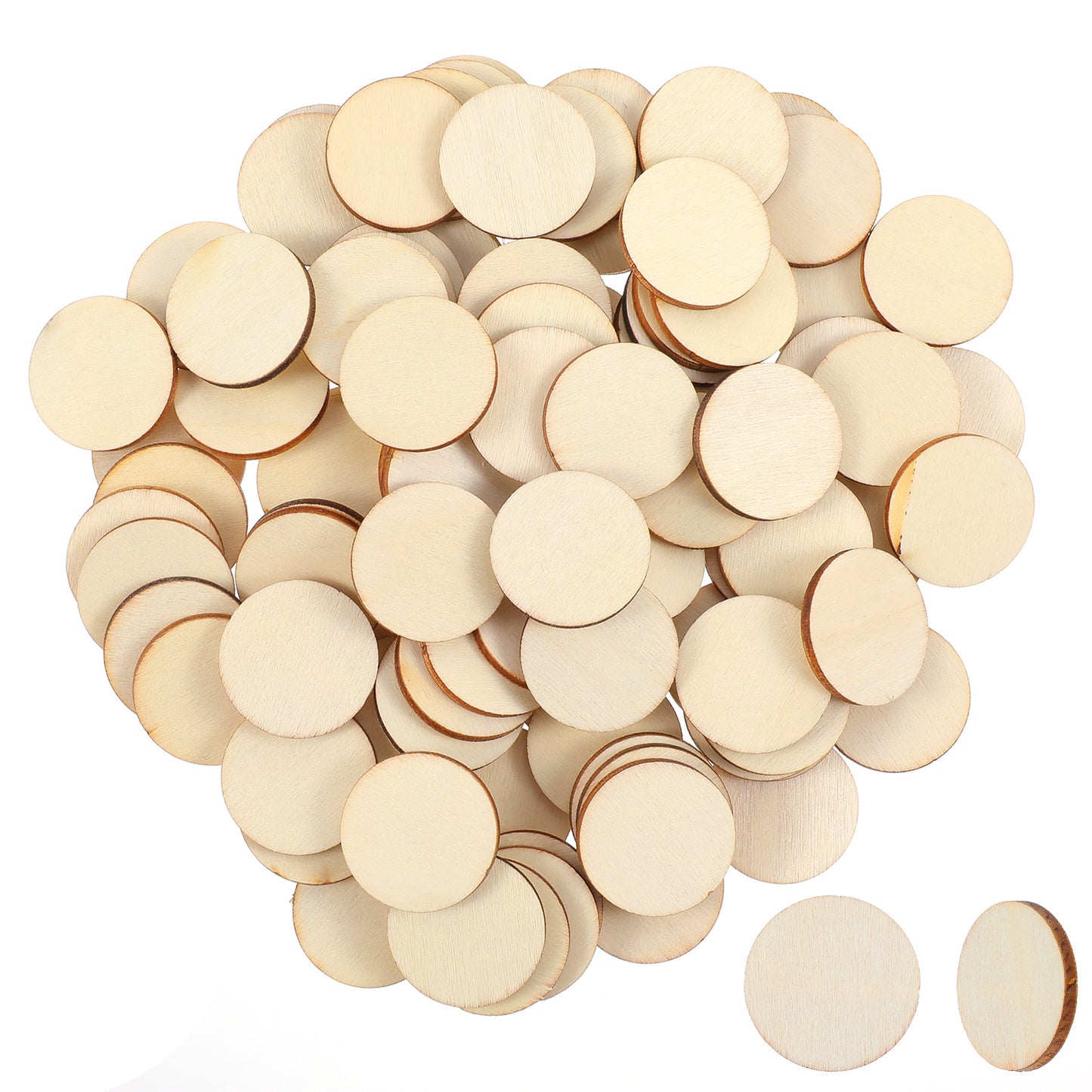 100 Pcs Unfinished Wood Circle Round Disc, 1 Inch Blank Natural Wooden Cutout Ornaments Circle Disc Wood Pieces Ornaments for DIY Craft Art Supplies